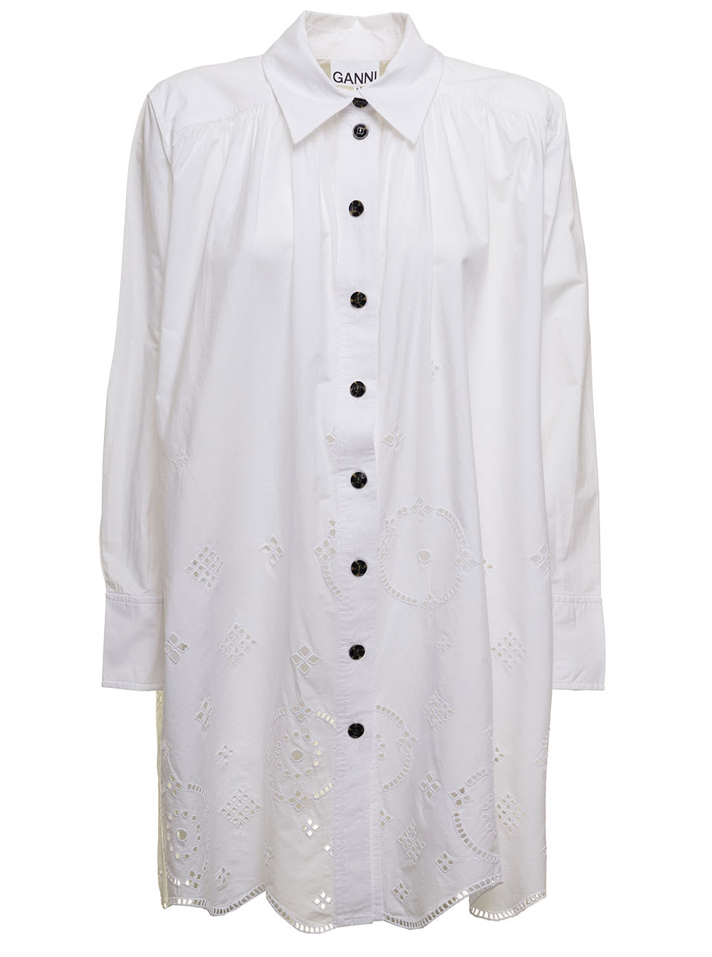 Ganni Womans Broderie Anglaise White Organic Cotton Dress