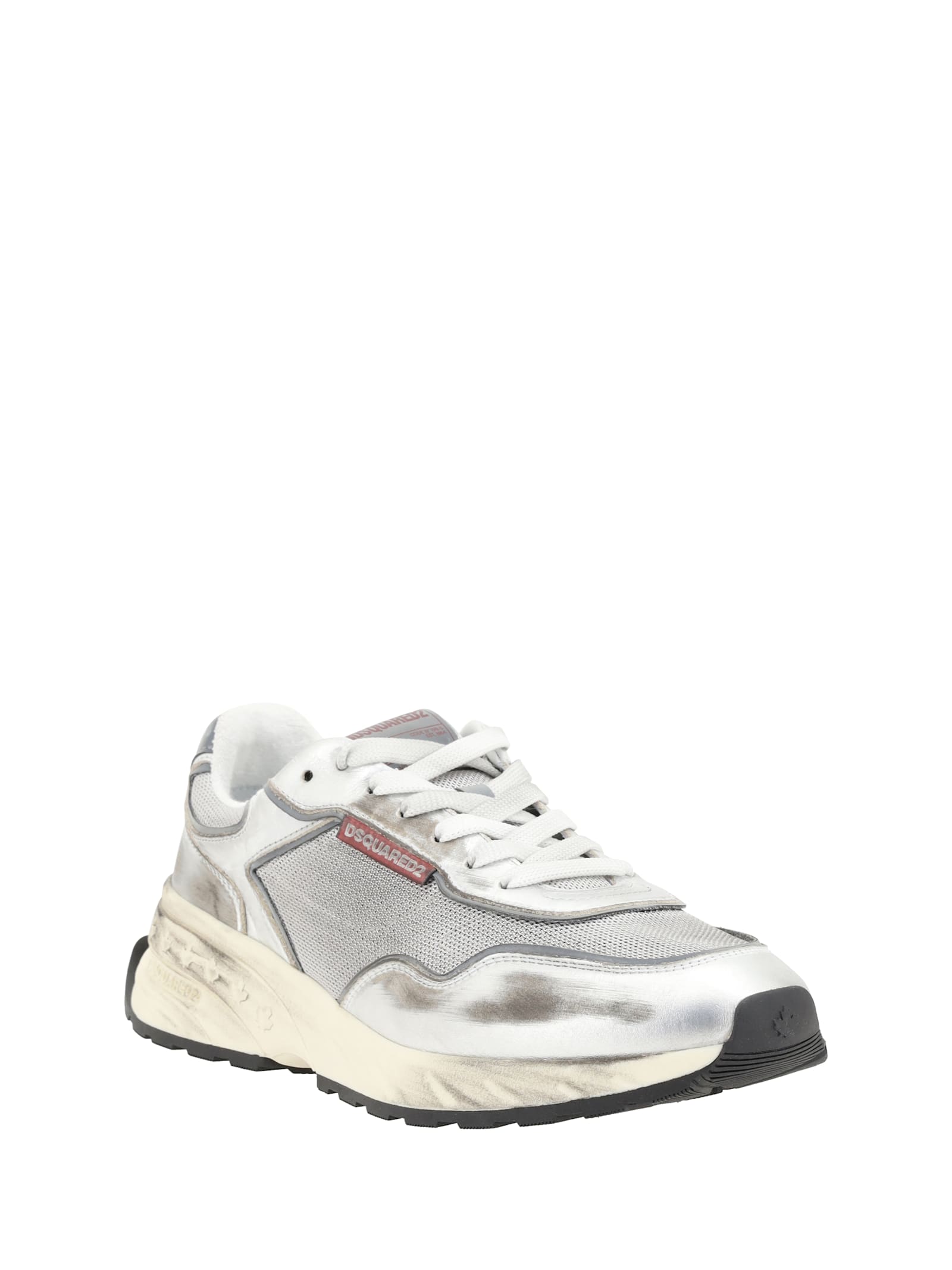 Dsquared2 Vintage-effect Silver Leather Mesh Sneakers In 2137