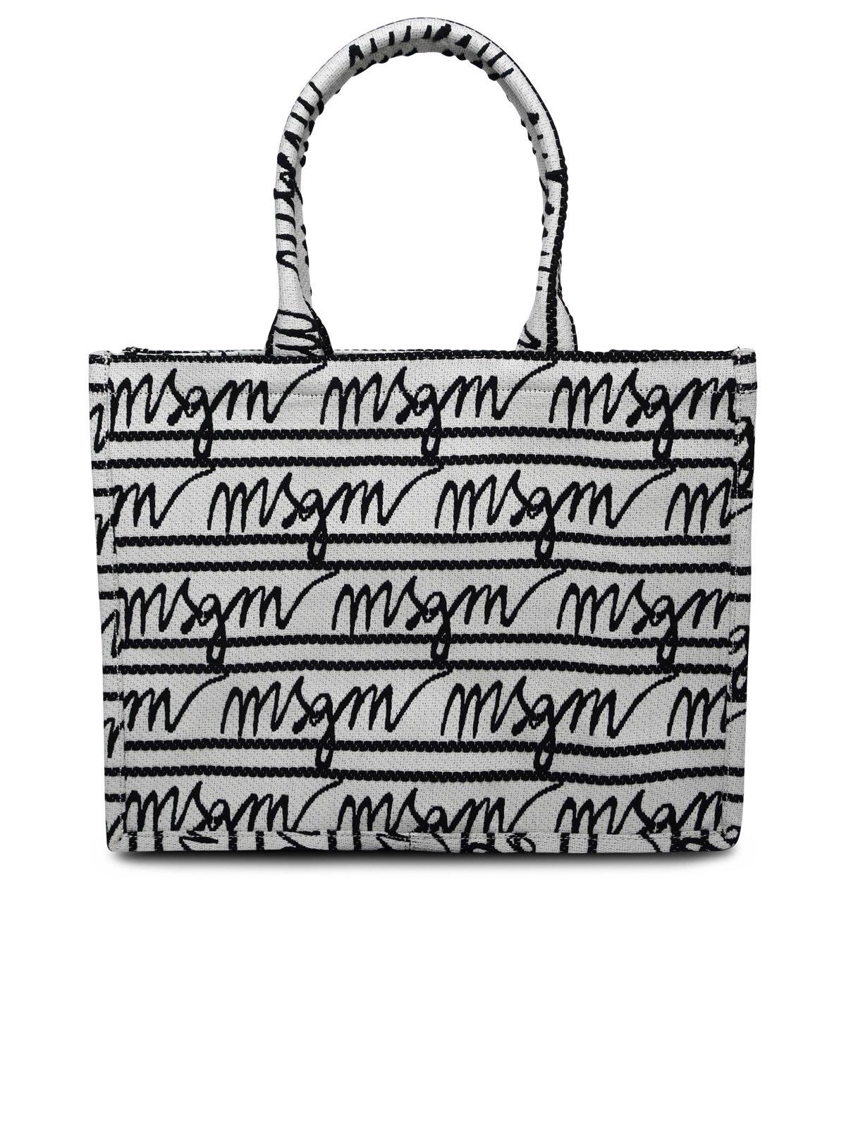 Shop Msgm Logo Jacquard Top Handle Bag In Black