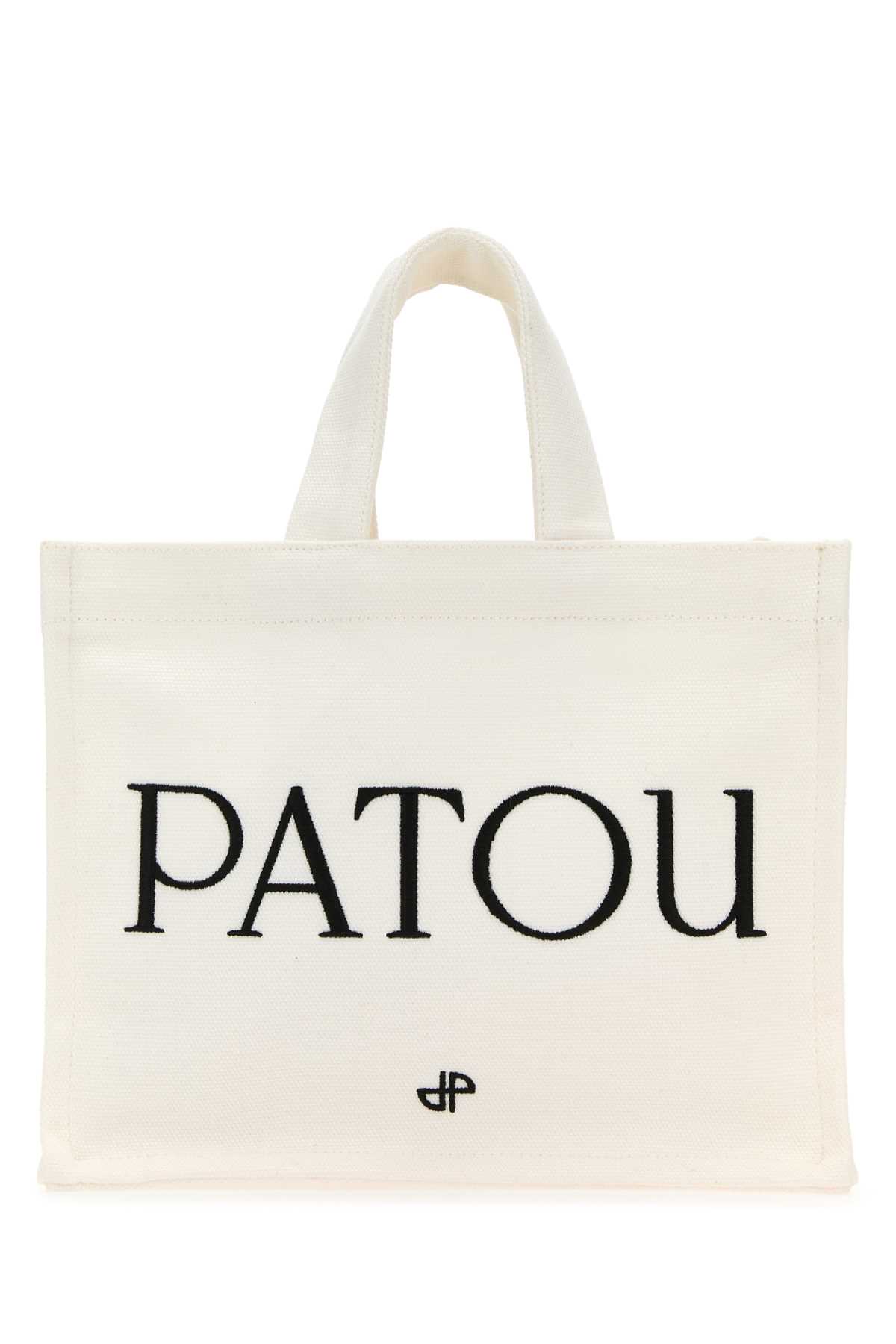 Shop Patou White Canvas Small Tote  Shopping Bag