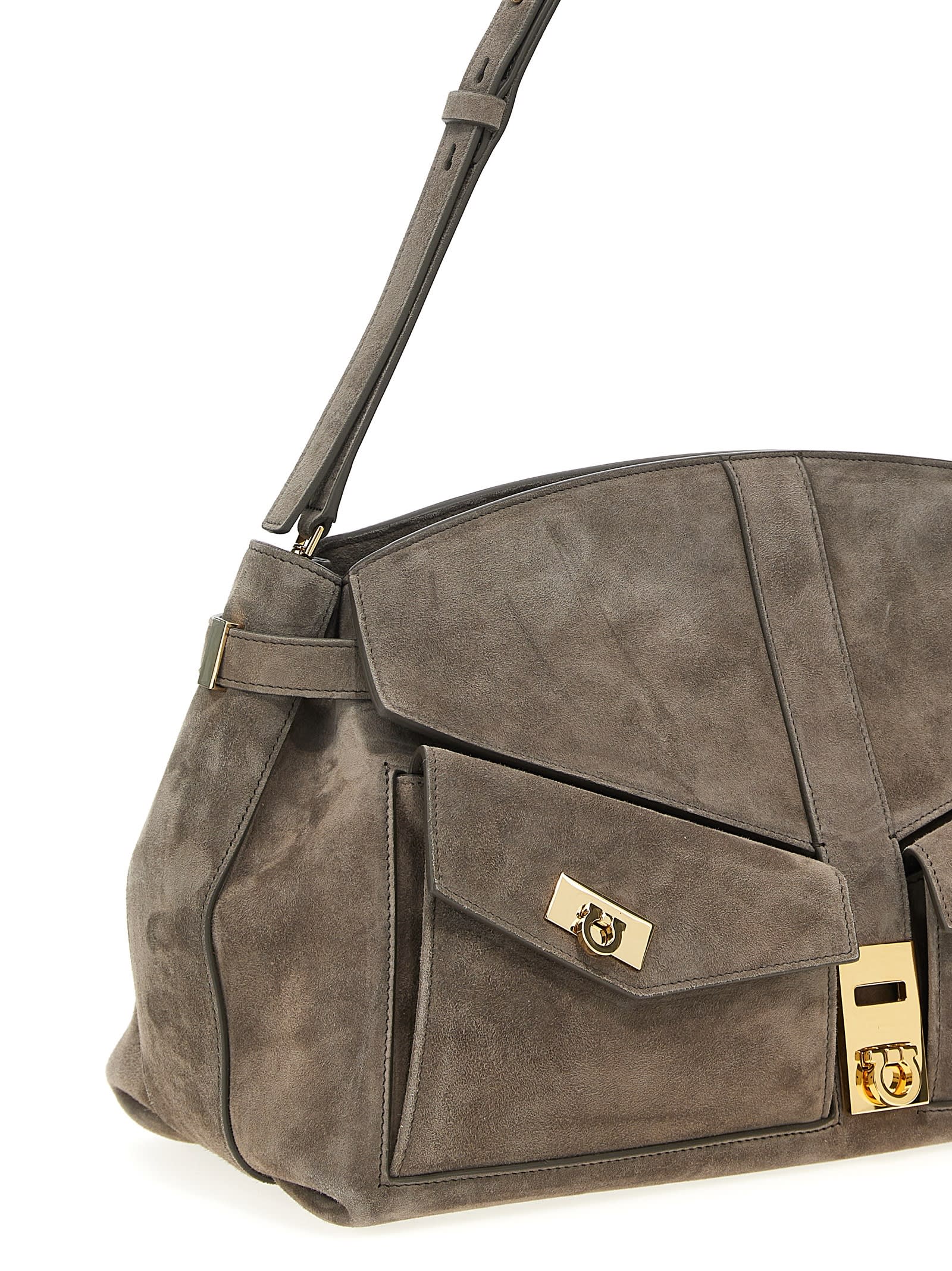 Ferragamo Large Hug Cross Body Bag In Gray