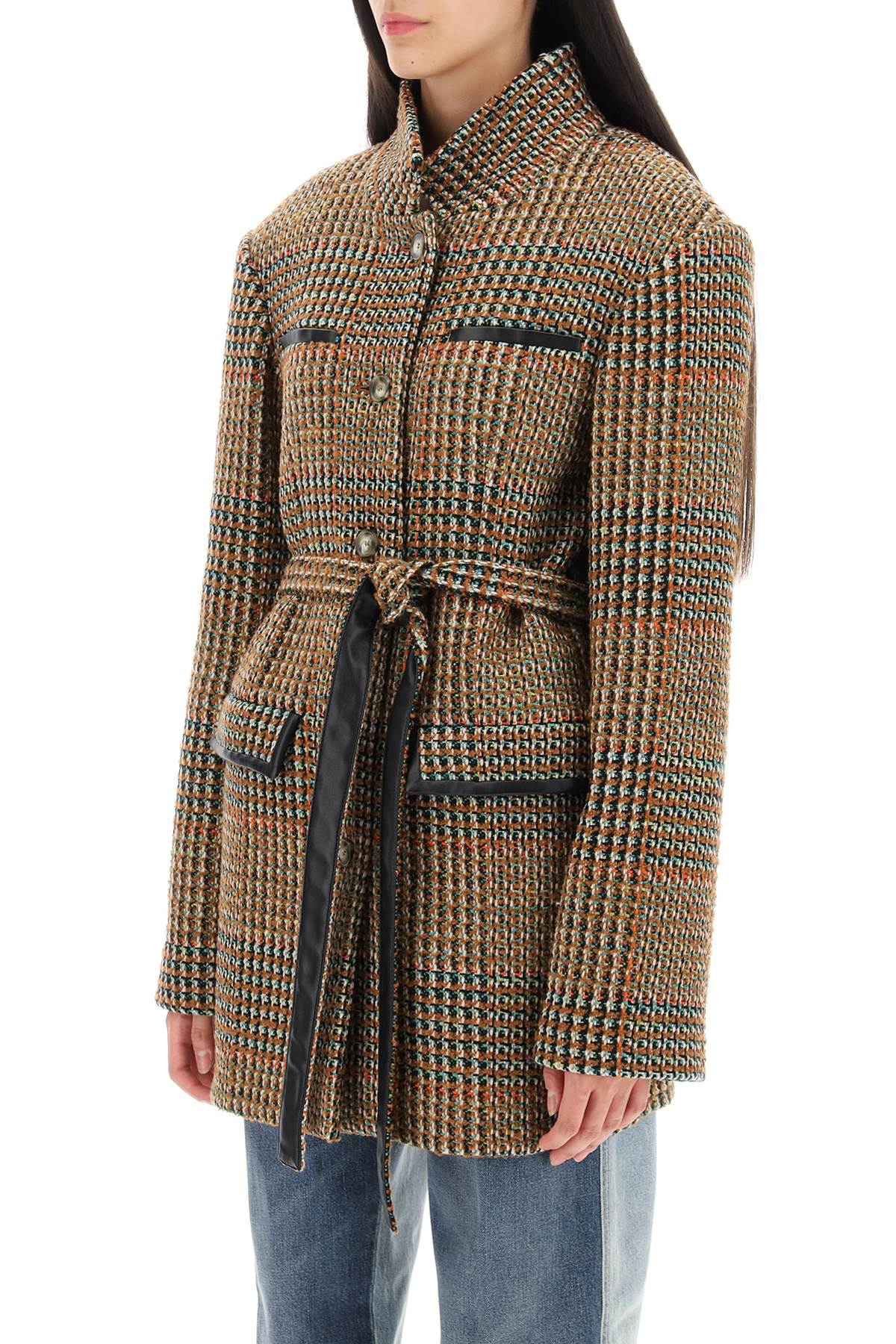 Shop Stella Mccartney Wool Blend Tweed Coat In Camel (brown)