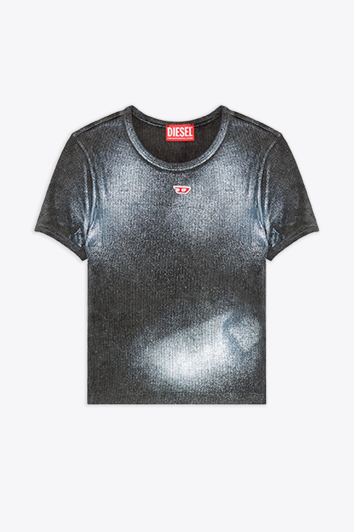 Diesel T-ele-n1 Black Ribbed Cotton T-shirt With Metallic Coating - T Ele N1 In Nero