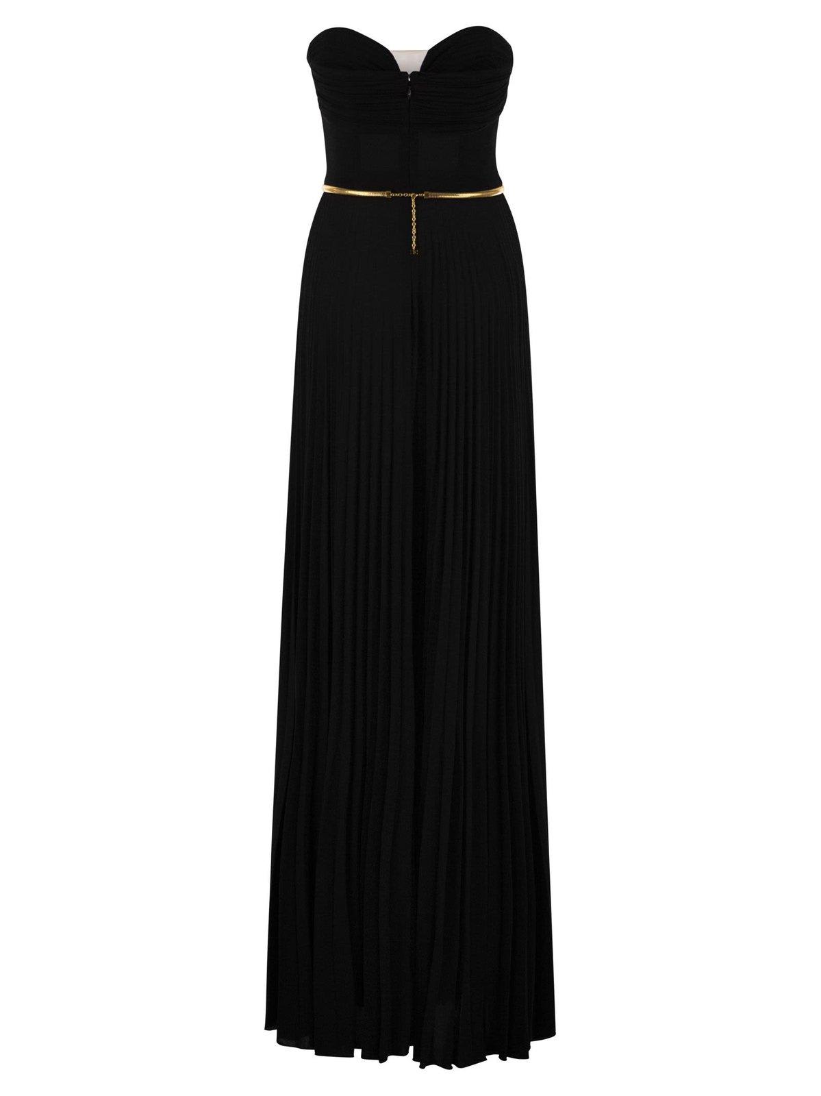 Shop Elisabetta Franchi Pleated Belted Carpet Dress In Black