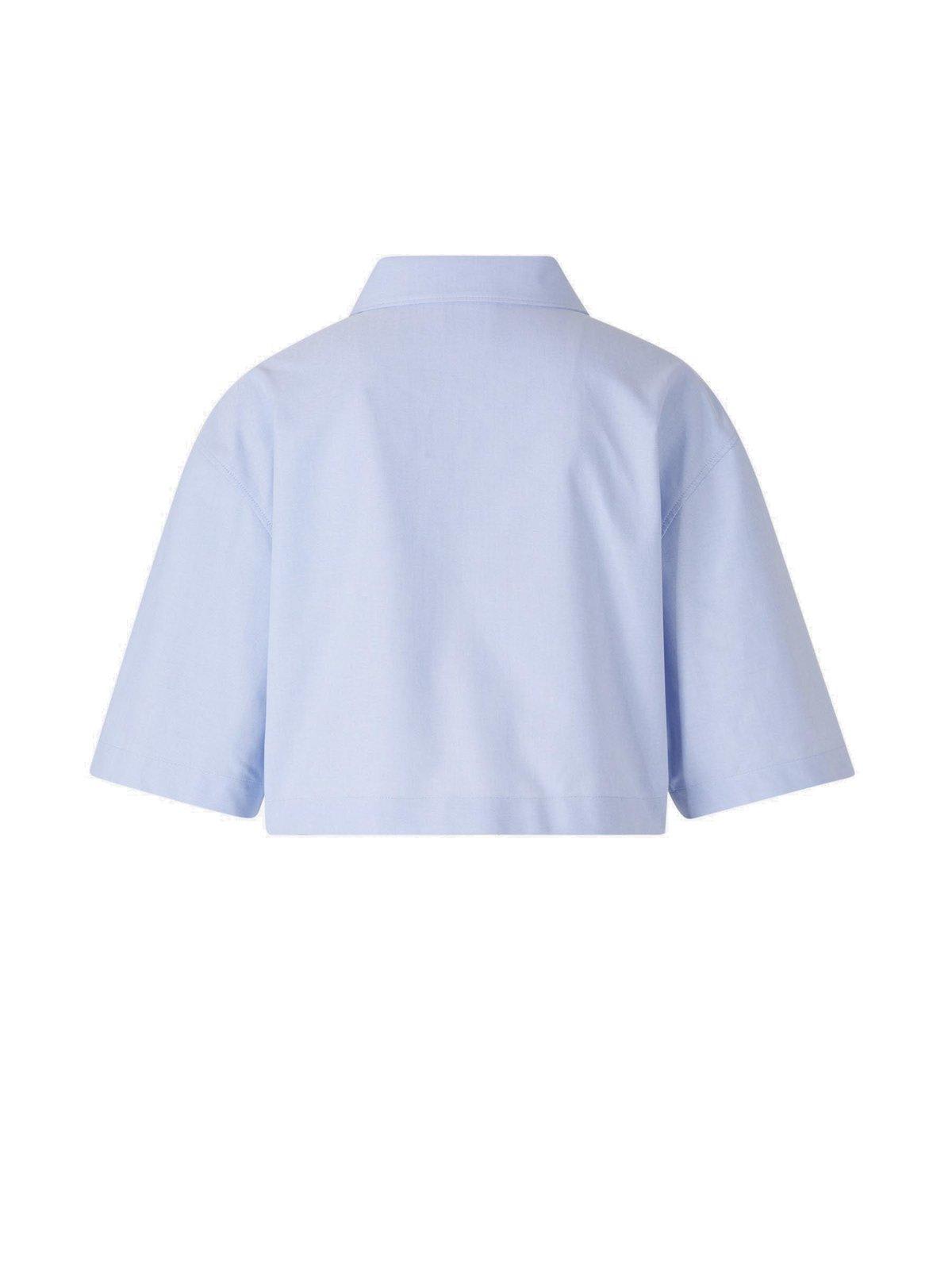 Givenchy Cropped Cotton Shirt With Embroidered Logo In Light Blue