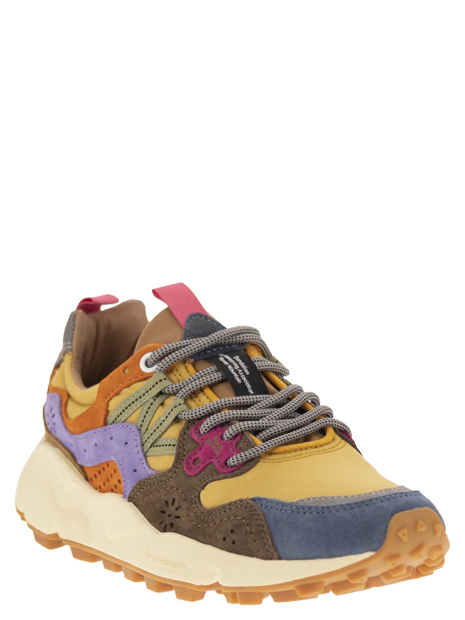 Shop Flower Mountain Yamano 3 - Sneakers In Suede And Technical Fabric In Light Blue/yellow/brown