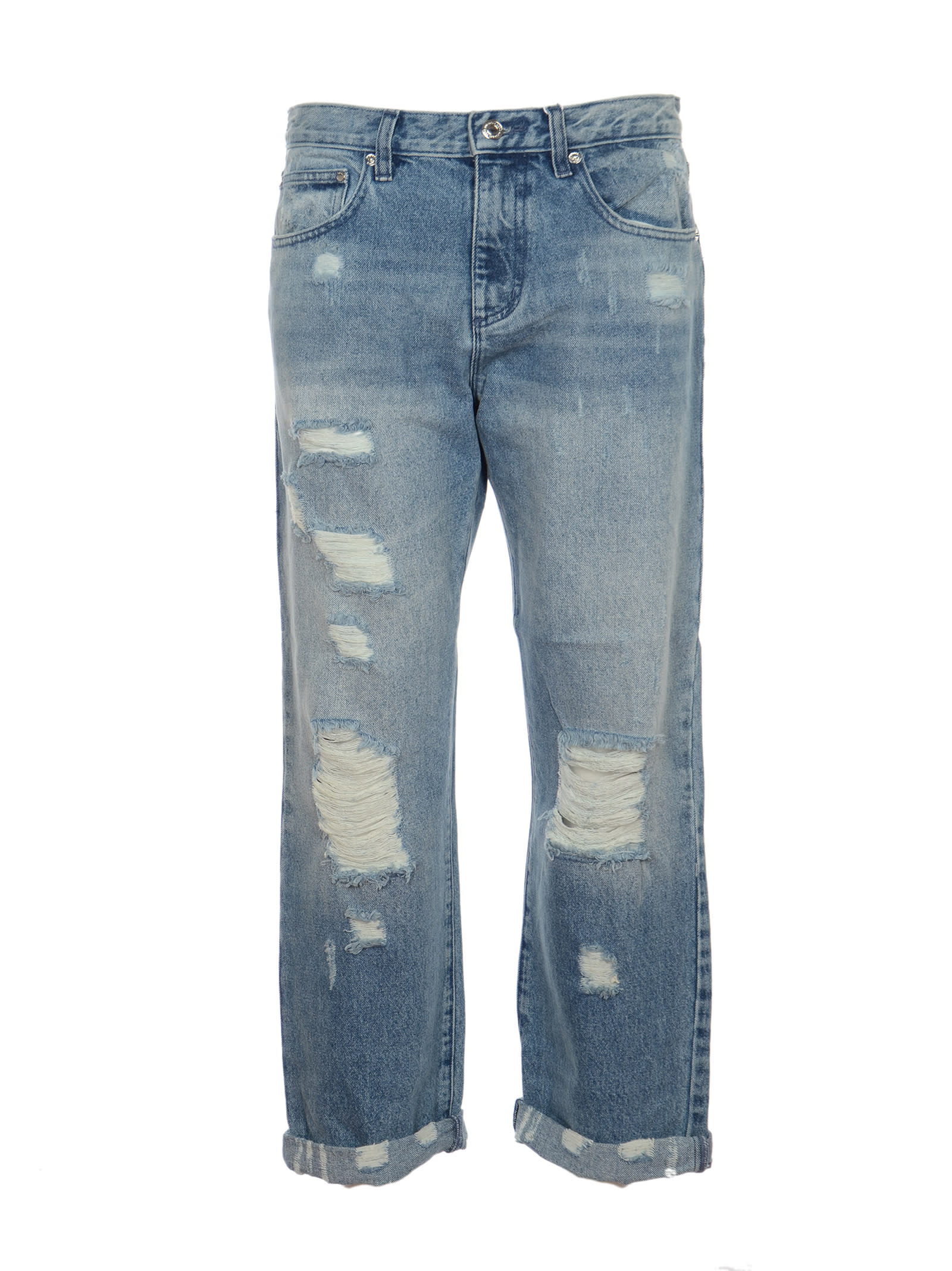 MICHAEL Michael Kors Straight Leg Distressed Denim Jeans