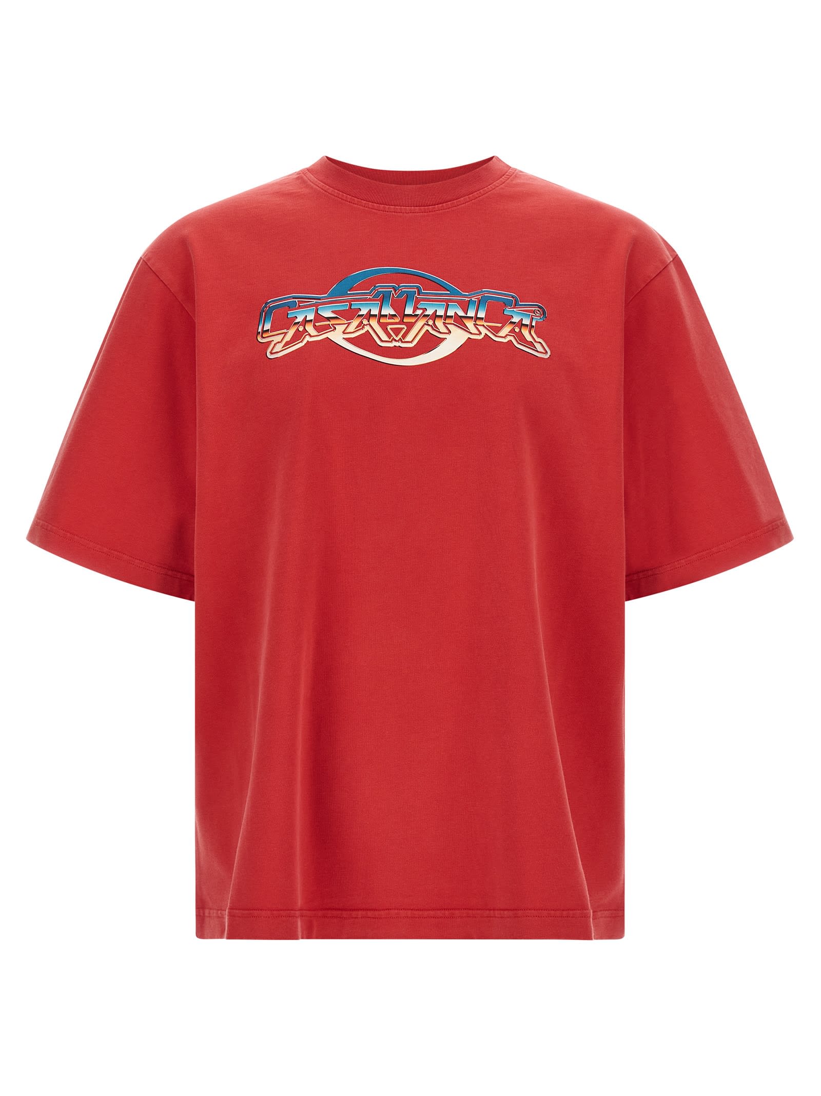 Casablanca Oversized Red Cotton T-shirt With Graphic Front Print In Red