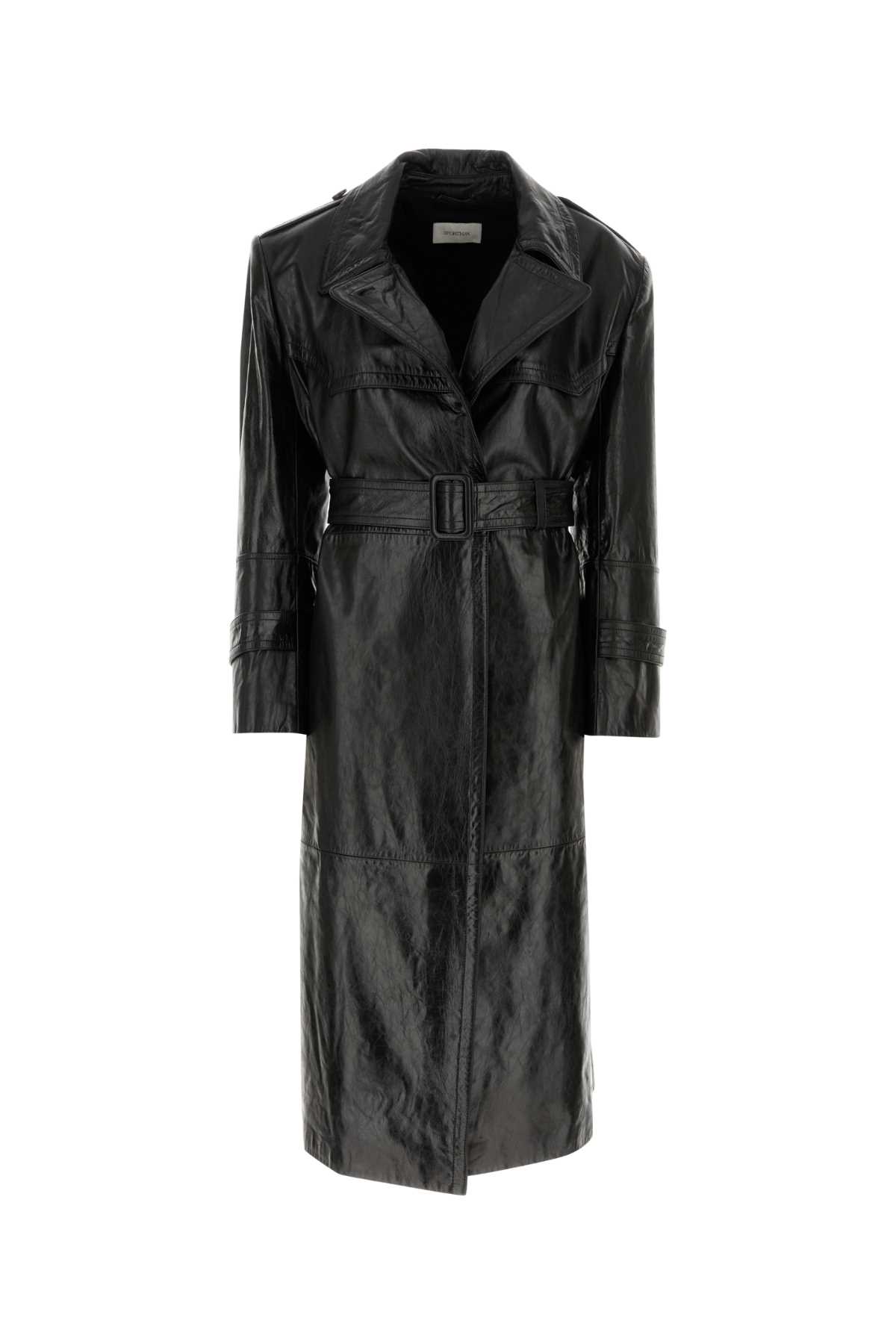 Shop Sportmax Black Nappa Leather Alfeo1234 Trench Coat In Nero