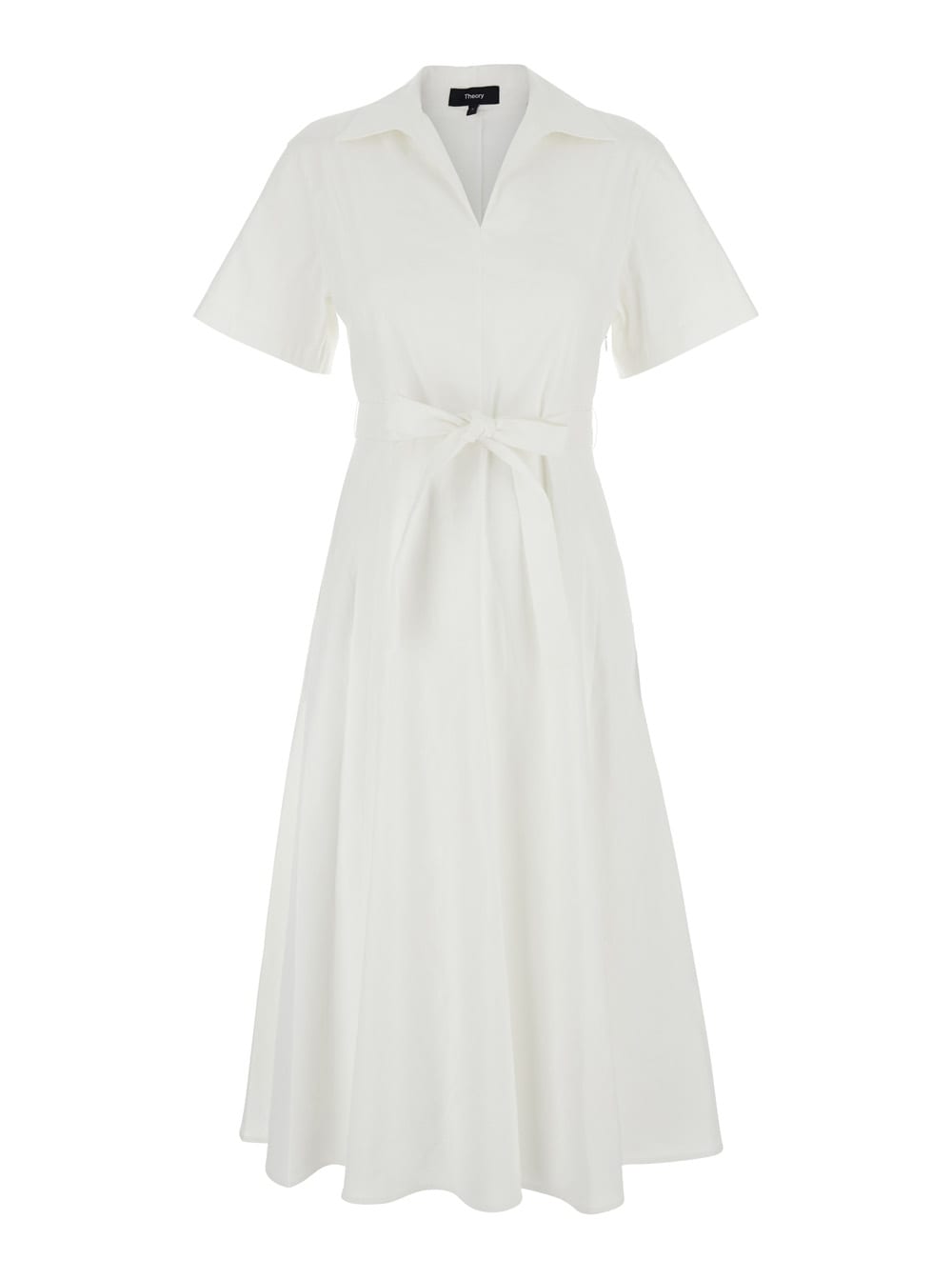 Theory White Dress With French Collar And Removable Waist Belt In White