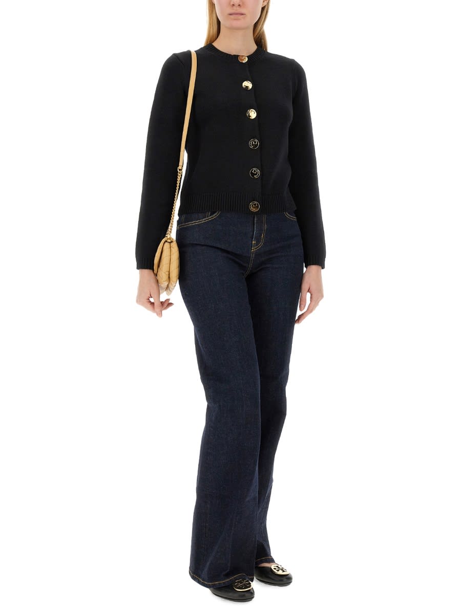 Shop Tory Burch Cardigan With Logo In Black