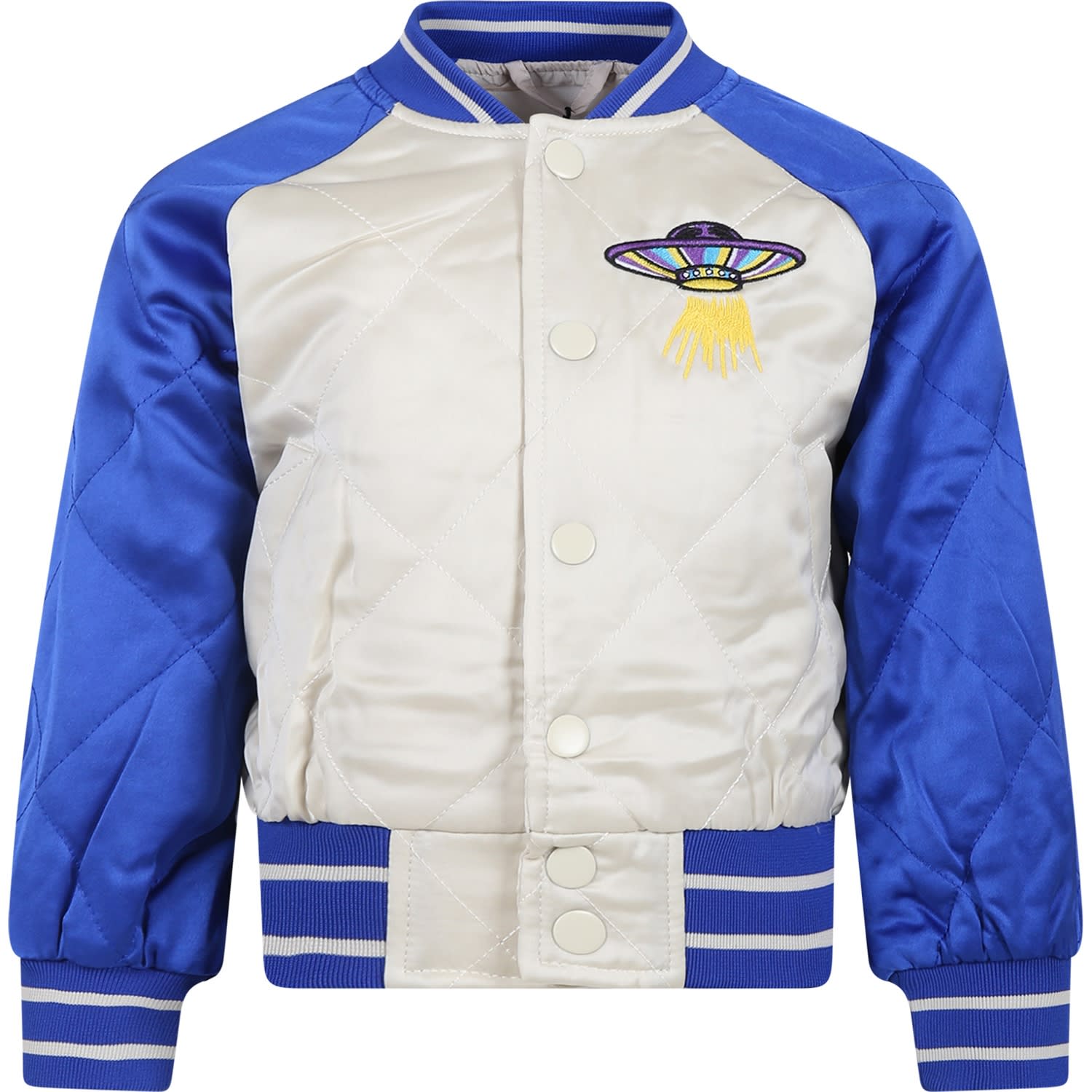Molo Kids' Beige Jacket For Boy With Ufo In Multicolor