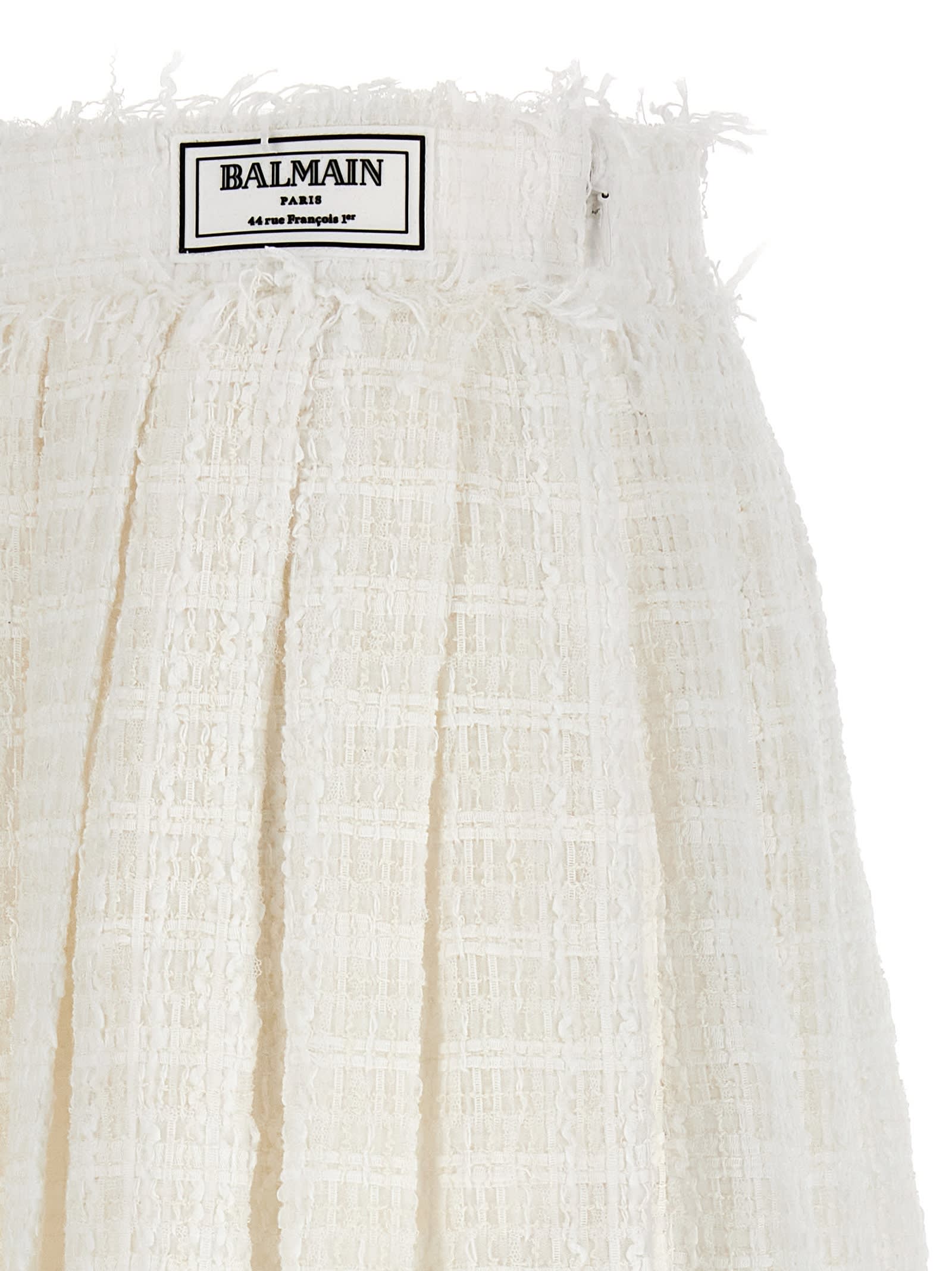 Shop Balmain Tweed Skater Skirt In White