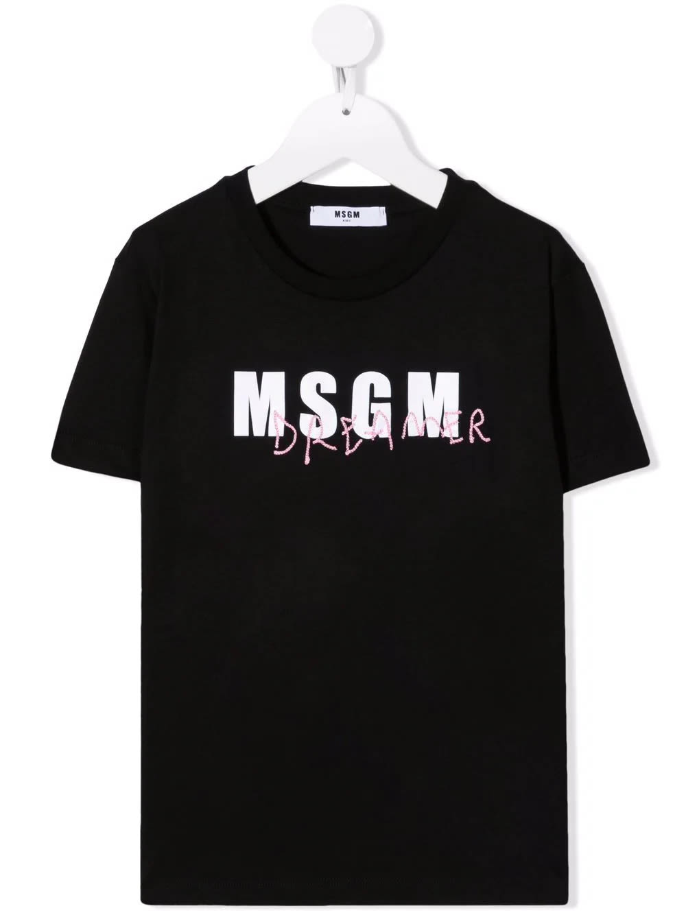 MSGM Kids Black T-shirt With Double Contrast Logo