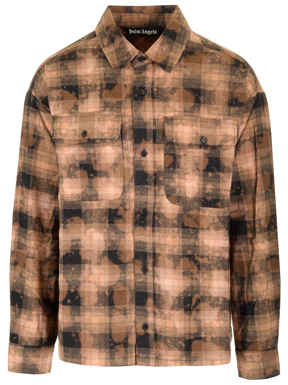 Shop Palm Angels Curved Logo Checkered Shirt In Brown