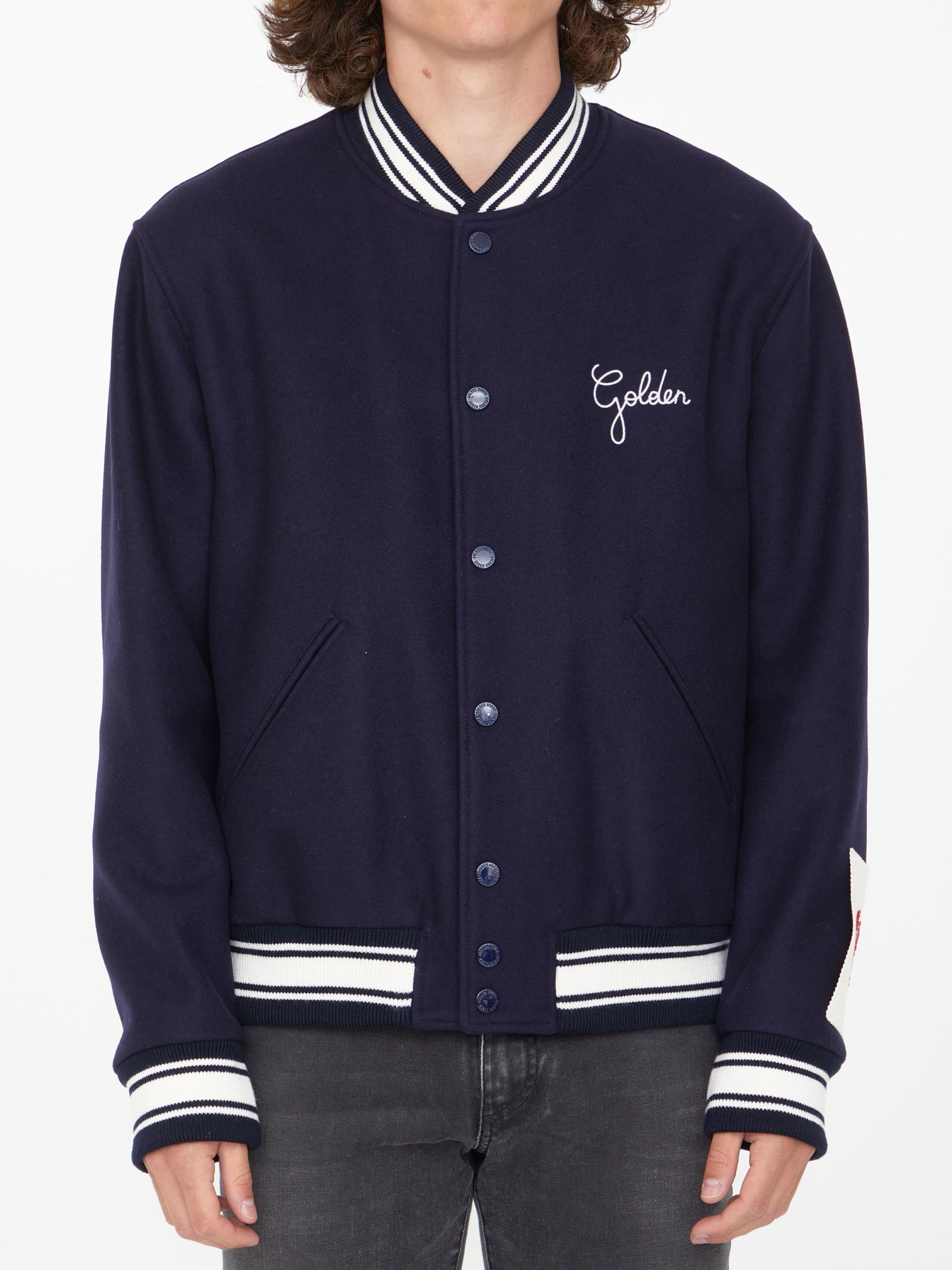 Golden Goose panelled varsity jacket Blau - SHIRT #2 GREEN - COLOR