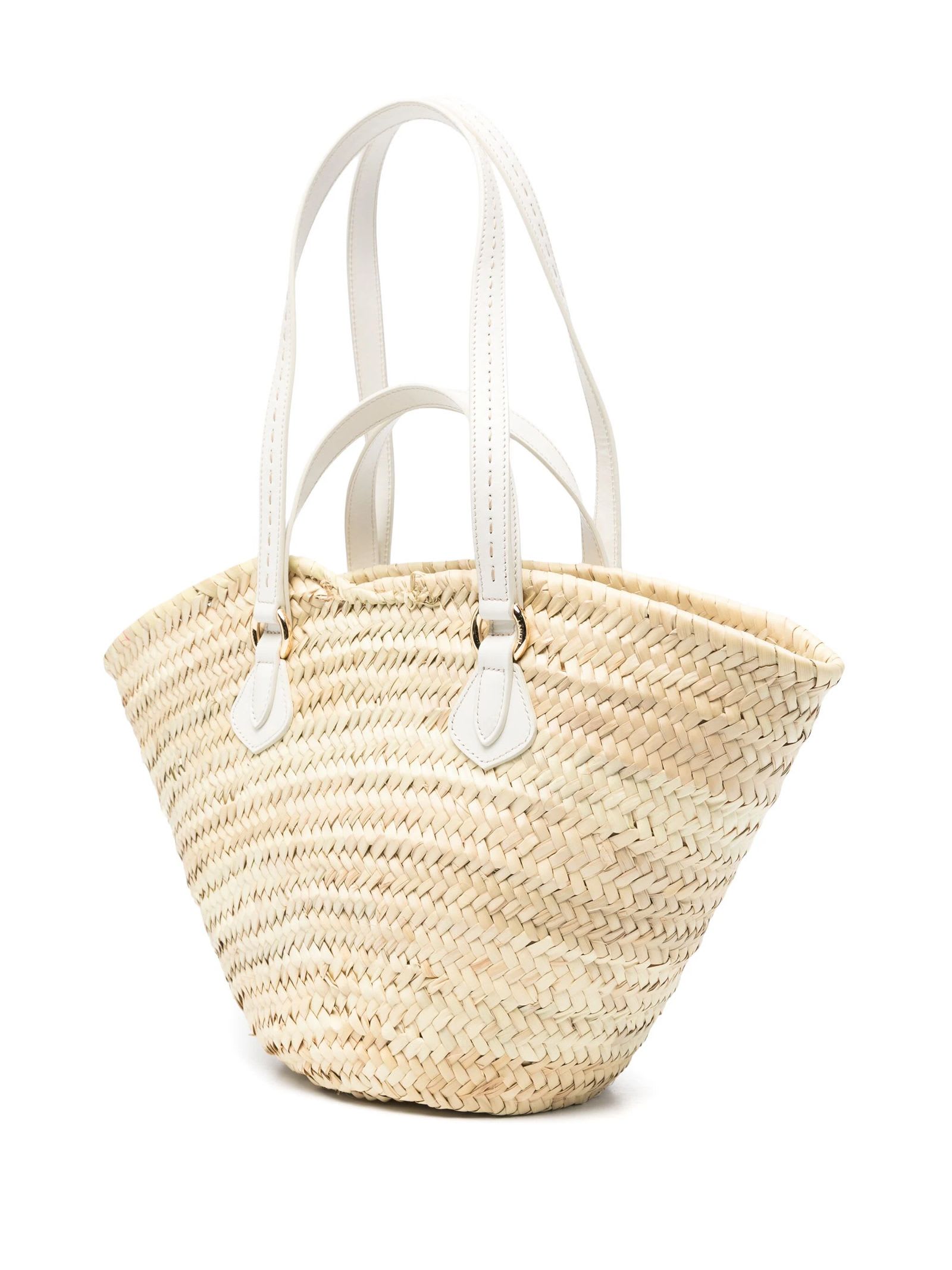 Shop Lancel Light Beige And White Straw Beach Bag In Natural