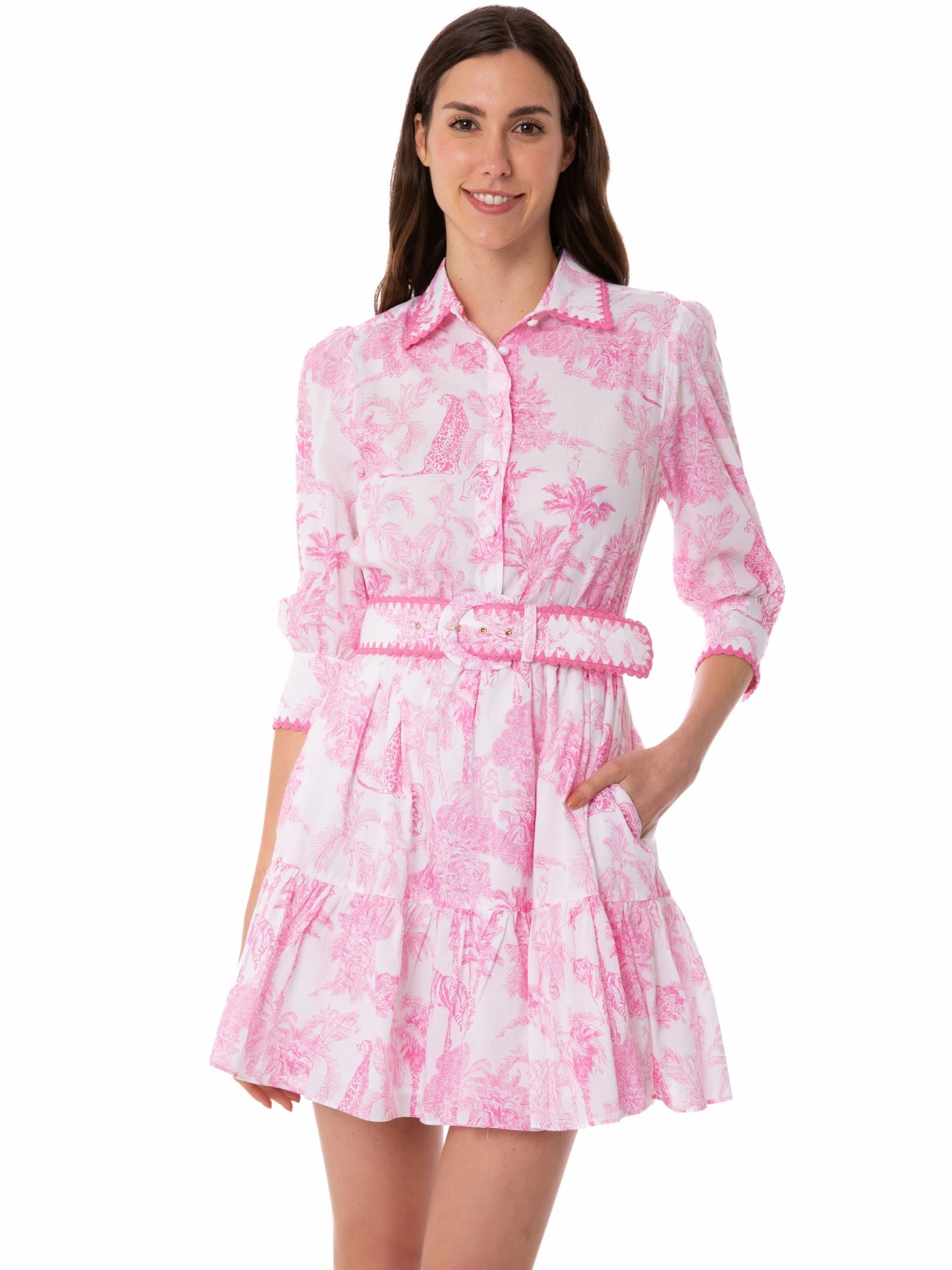 Mc2 Saint Barth Jungle Print Cotton Short Dress In Pink