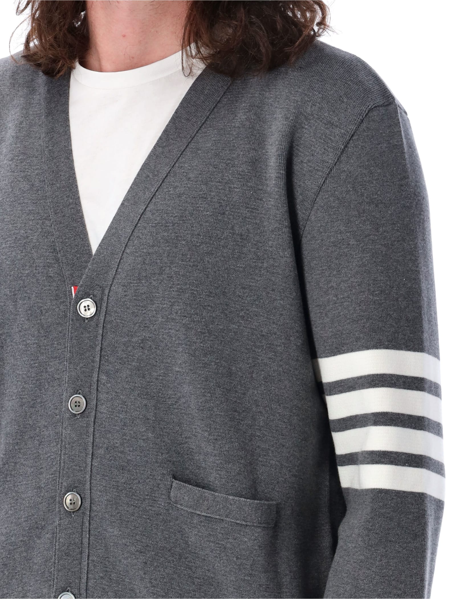 Shop Thom Browne Milano Stitch V Neck Cardigan In Cotton In Med Grey