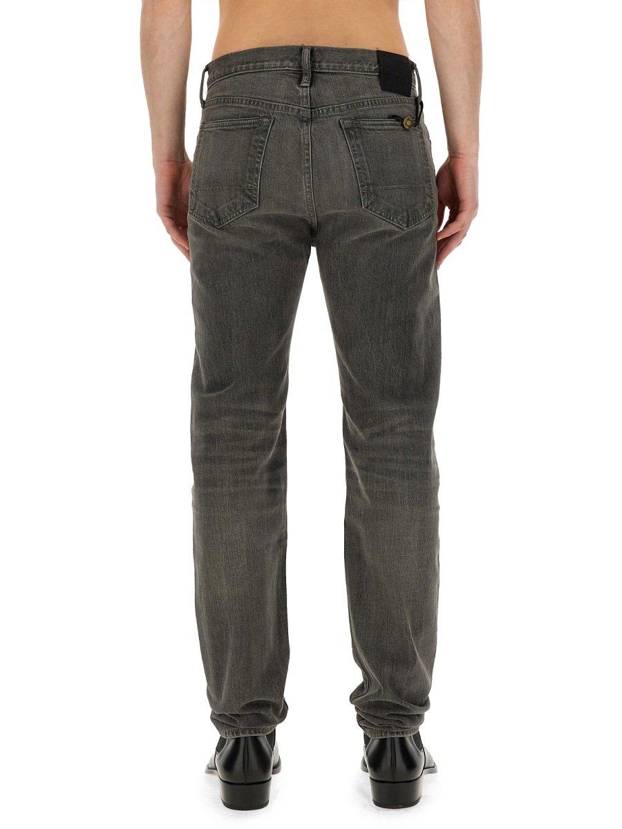 Shop Tom Ford Logo Patch Straight Leg Jeans In Grey