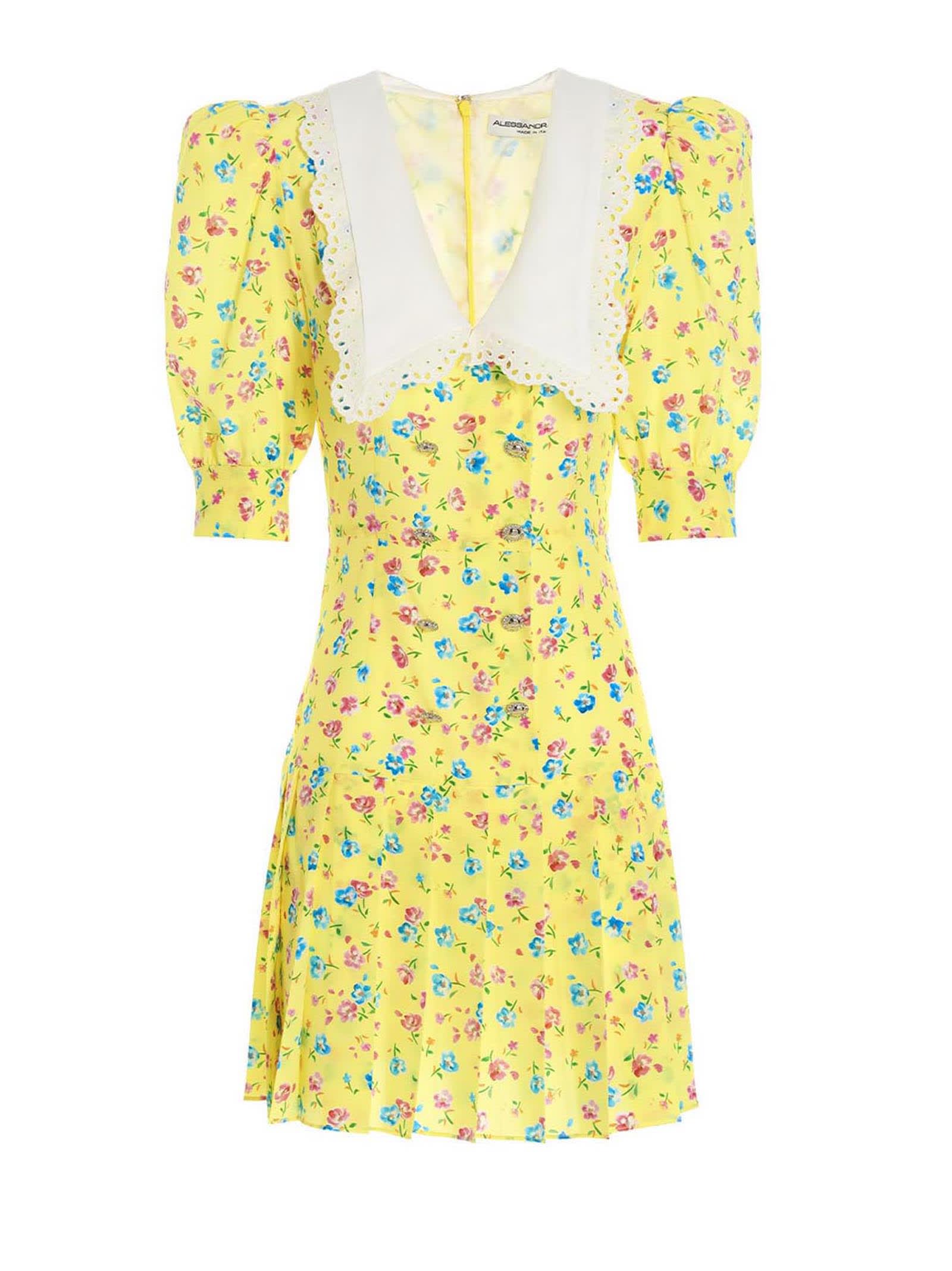 Alessandra Rich Violet Print Dress In Yellow