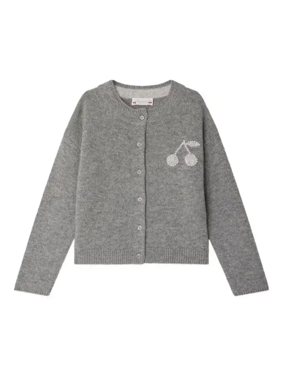 Bonpoint Kids' Cardigan With Logo In Gray