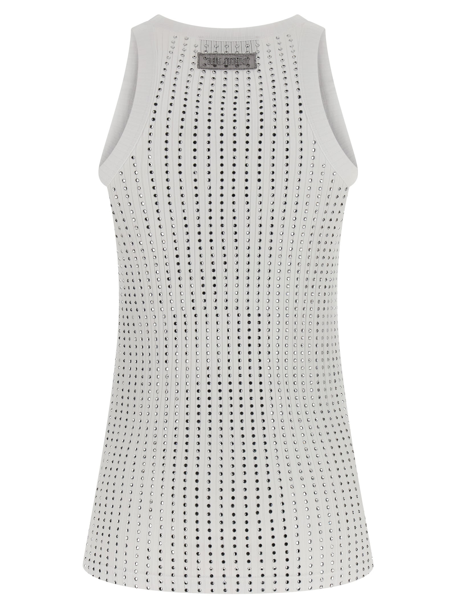 Attico Crew Neck Perforated Ribbed Sleeveless Tank Top In Gray