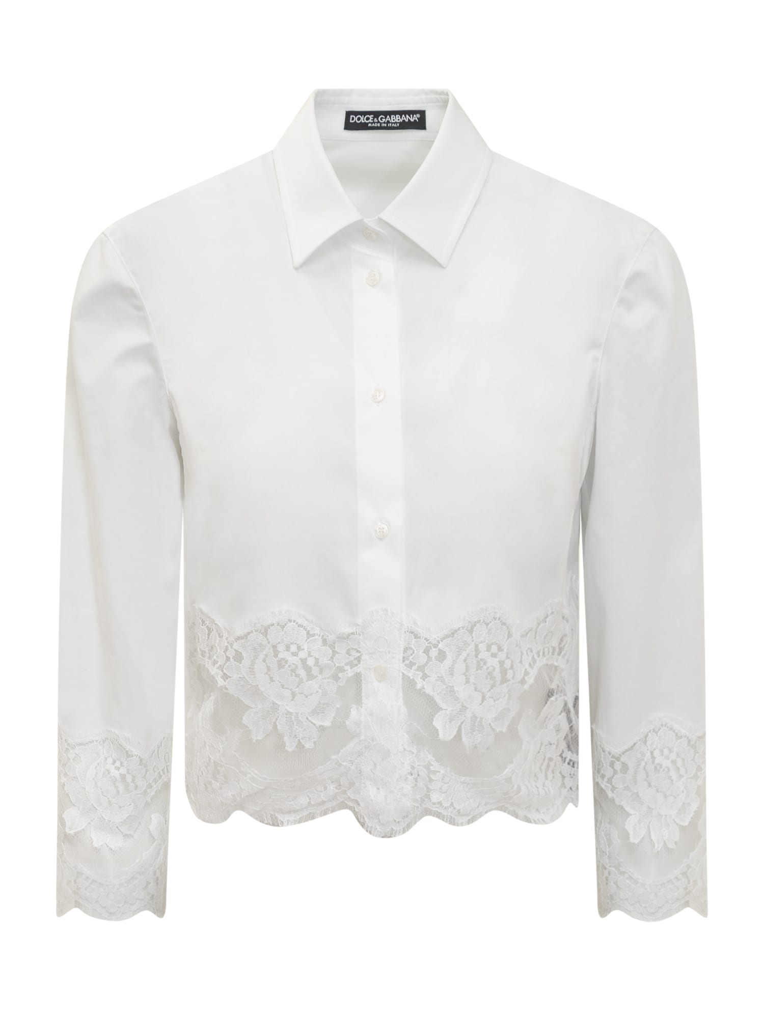 Dolce & Gabbana White Shirt With Lace In Bianco Ottico