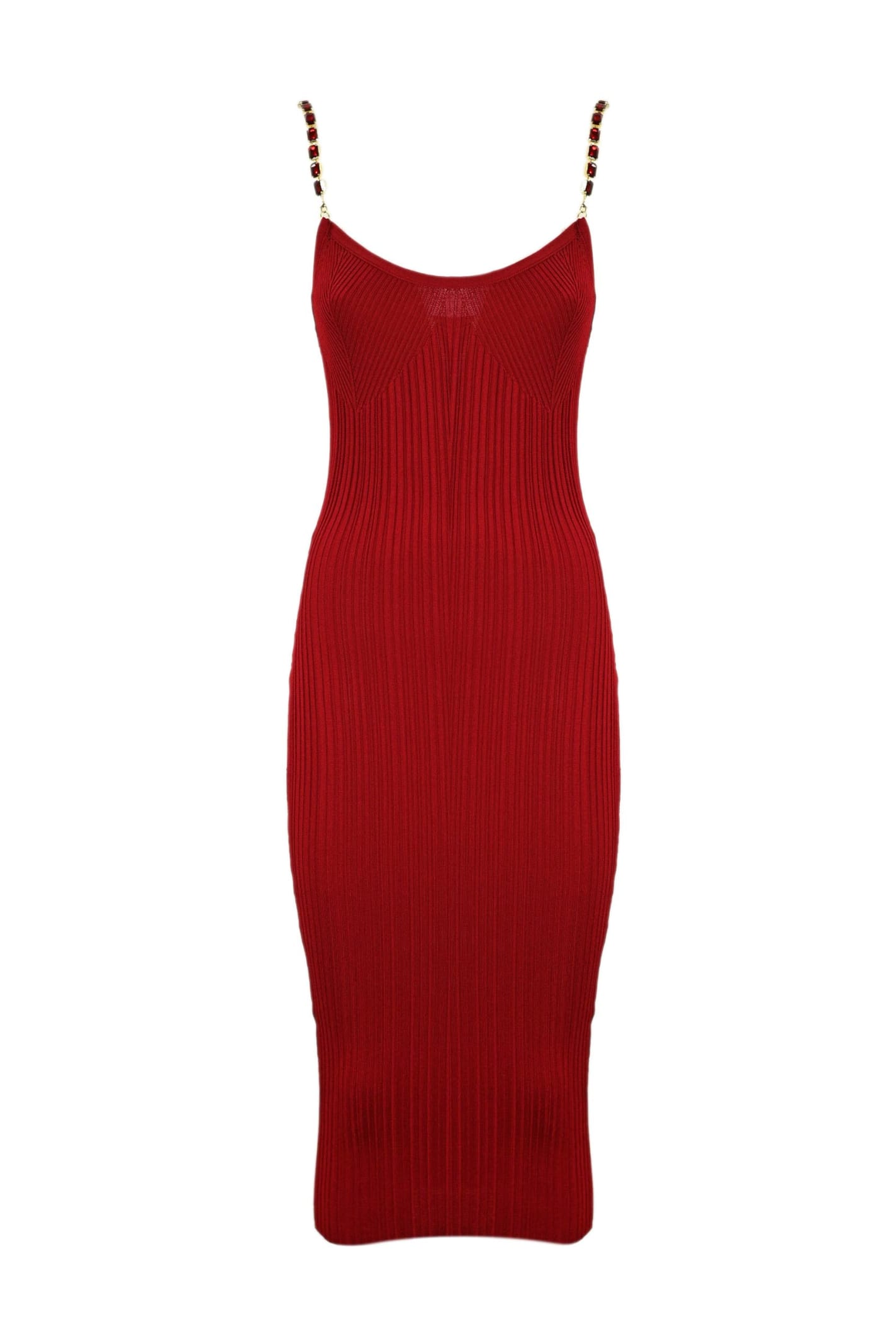 Elisabetta Franchi Knitted Midi Dress With Straps With Stones