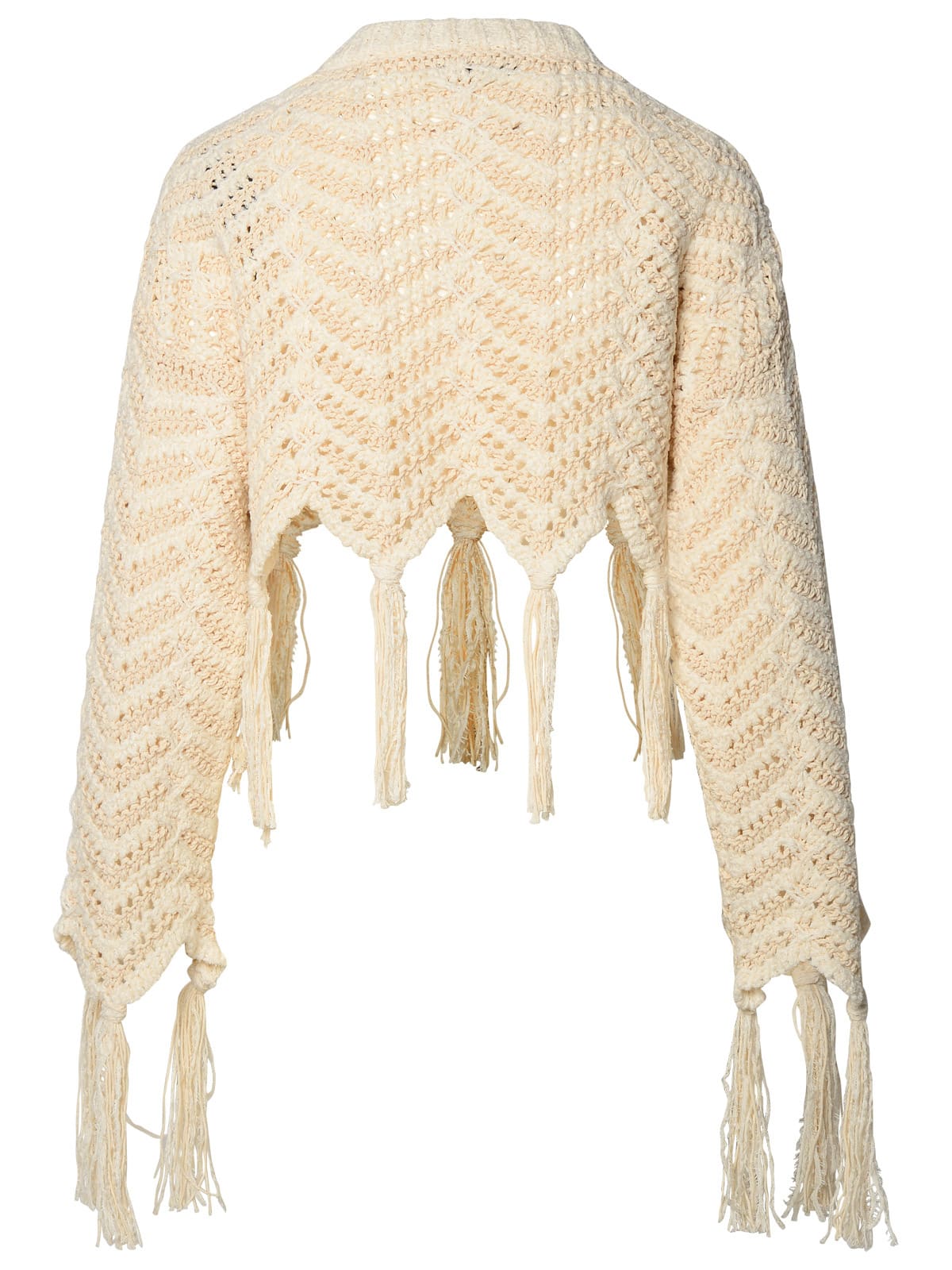 Shop Alanui Linen Blend Cropped Sweater In Yellow Cream