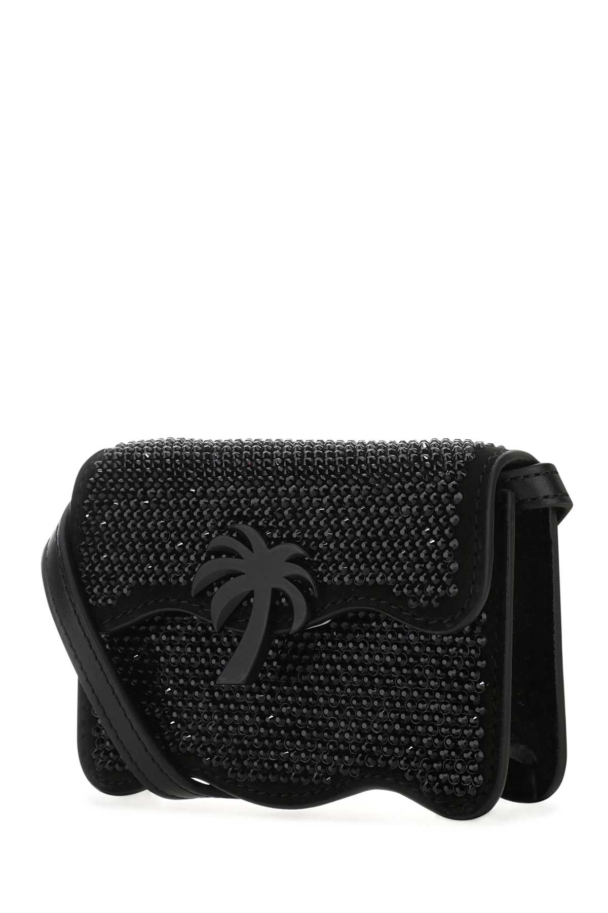 Palm Angels Embellished Leather Micro Palm Beach Crossbody Bag In Blacksilve
