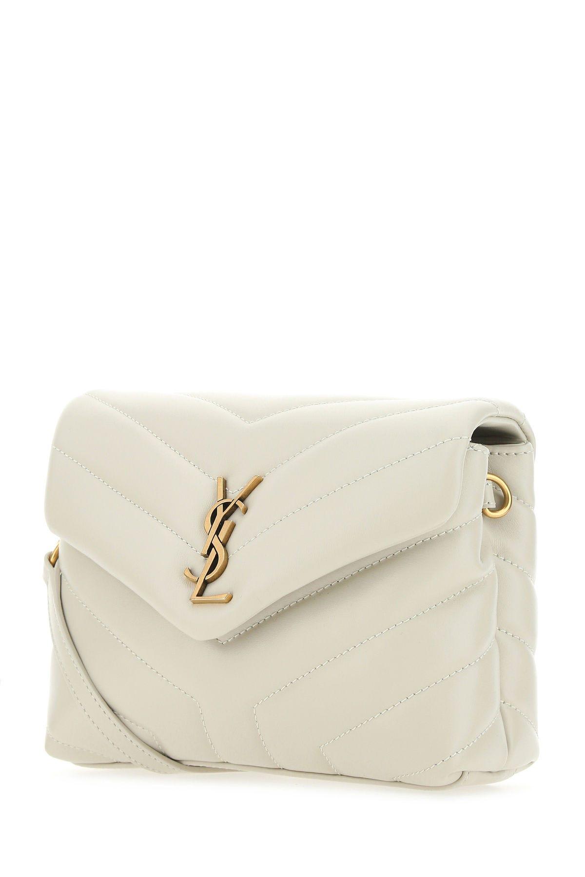 Shop Saint Laurent Chalk Leather Loulou Toy Crossbody Bag In White