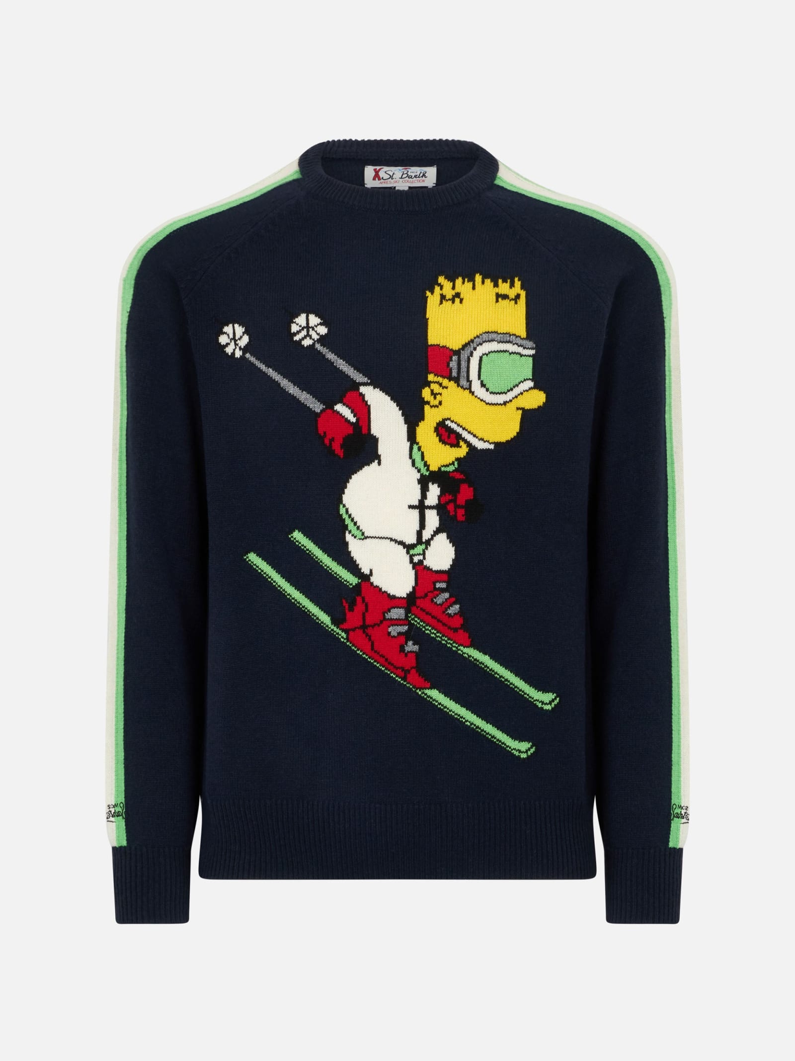 Mc2 Saint Barth Man Crewneck Sweater With Bart Simpson Jacquard Print The Simpsons Special Edition In Blue