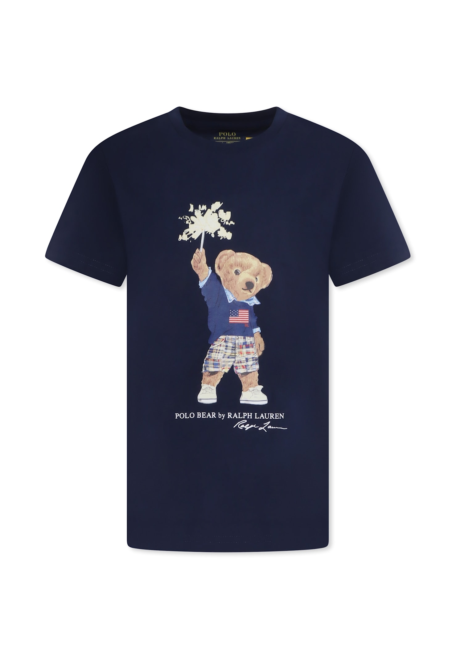 Ralph Lauren Blue T-shirt For Boy With Polo Bear In Blue