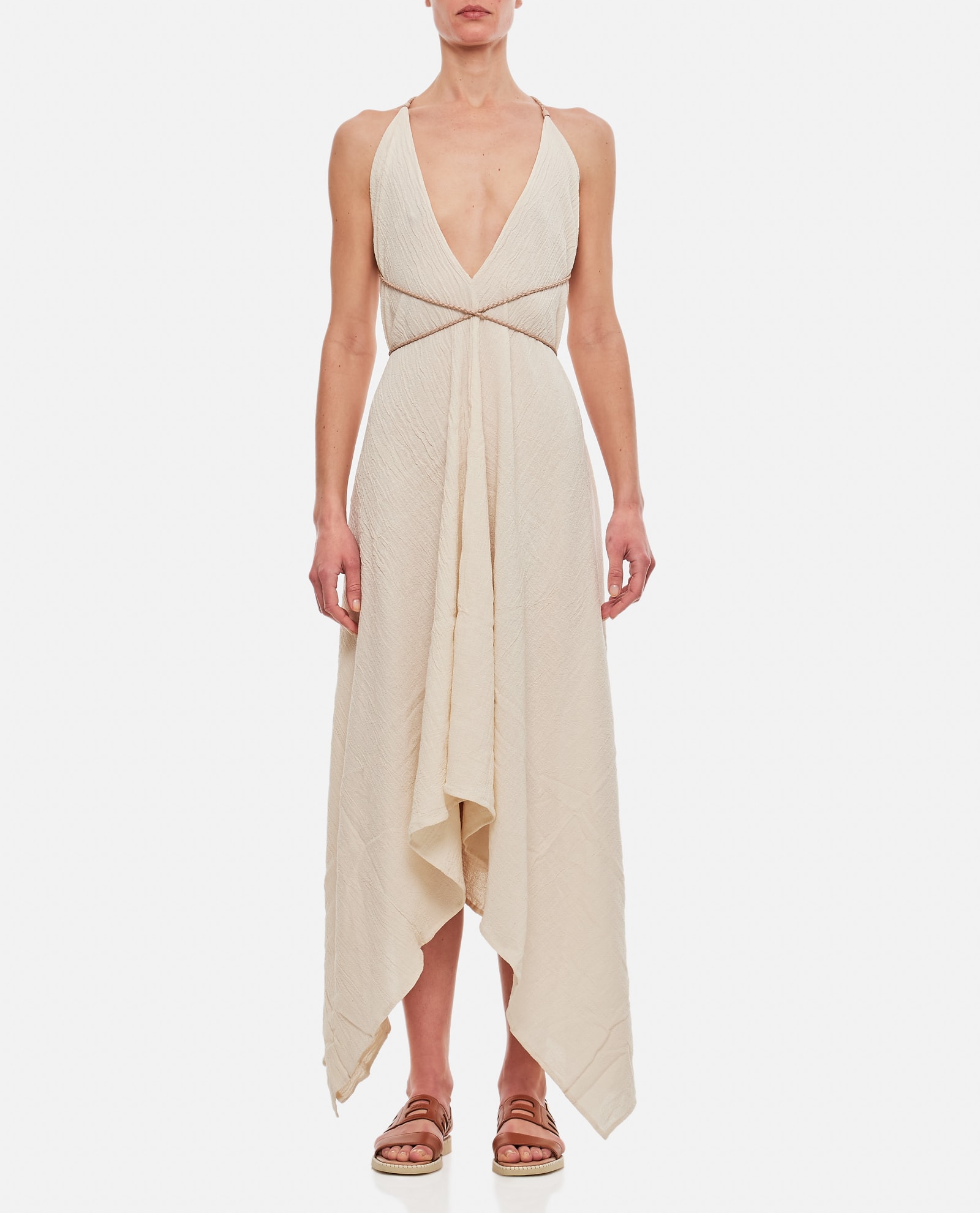 Yatzil Cotton Maxi Dress With Woven Leather Straps