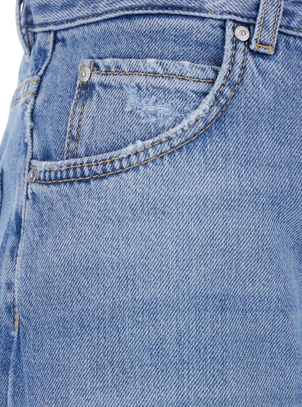 Pinko 'wanda' Blue High Waisted Jeans With Ripped Detail On The Front And Logo Patch On The Rear In Blue