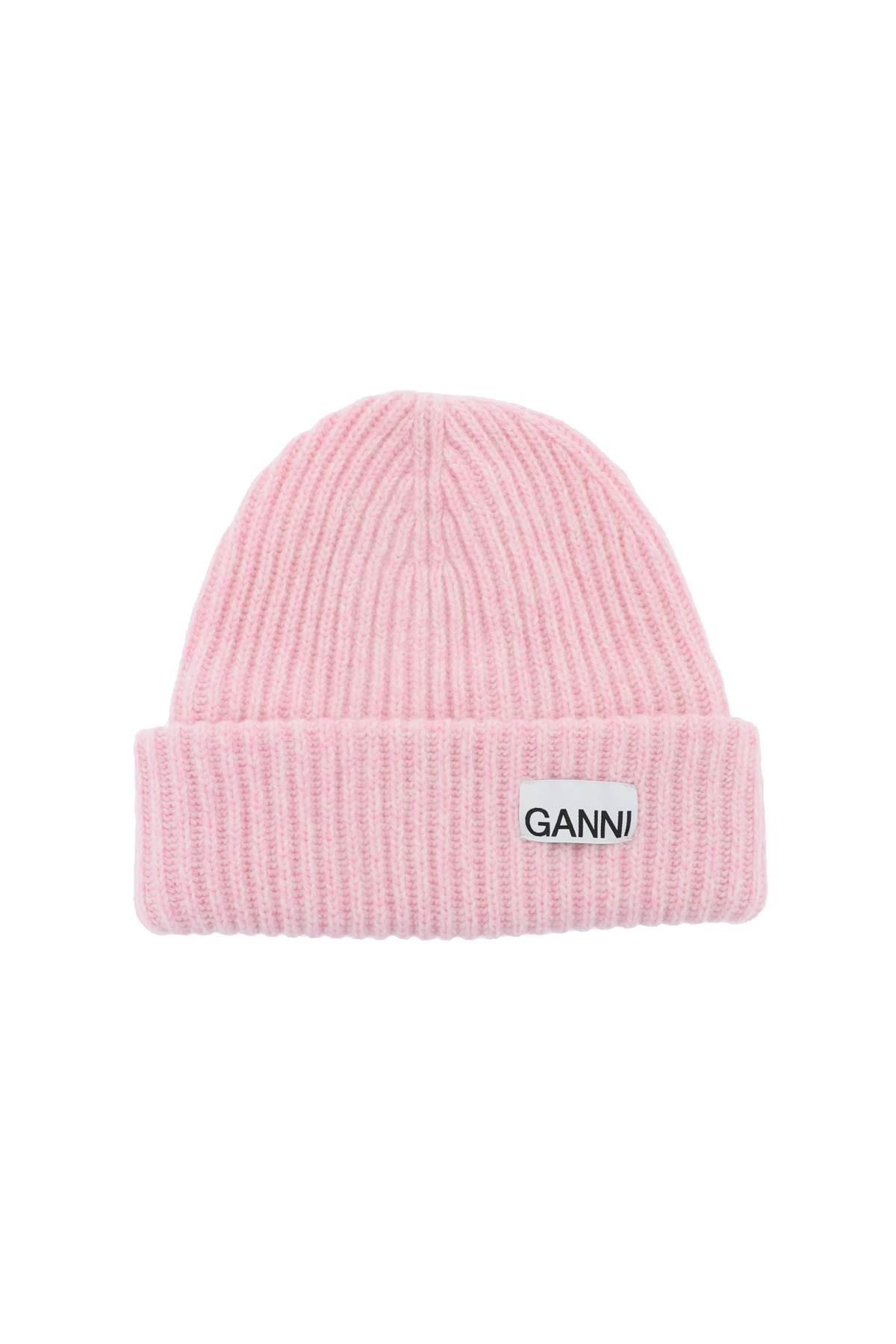 Shop Ganni Beanie Hat With Logo Patch In Lilac Sachet (pink)