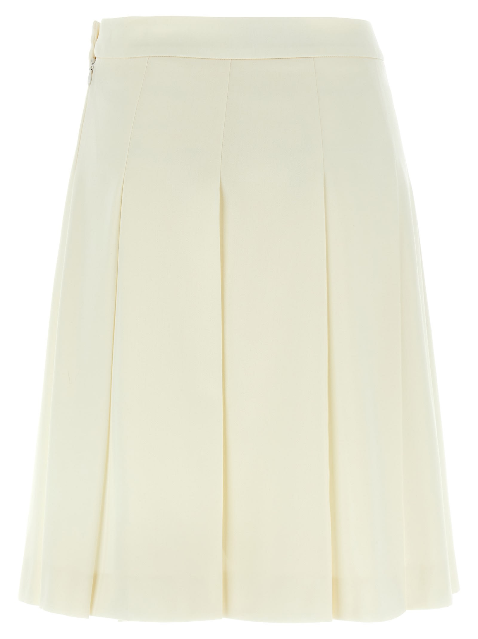 Alessandra Rich Pleated Wool Midi Skirt With Flared Silhouette In White