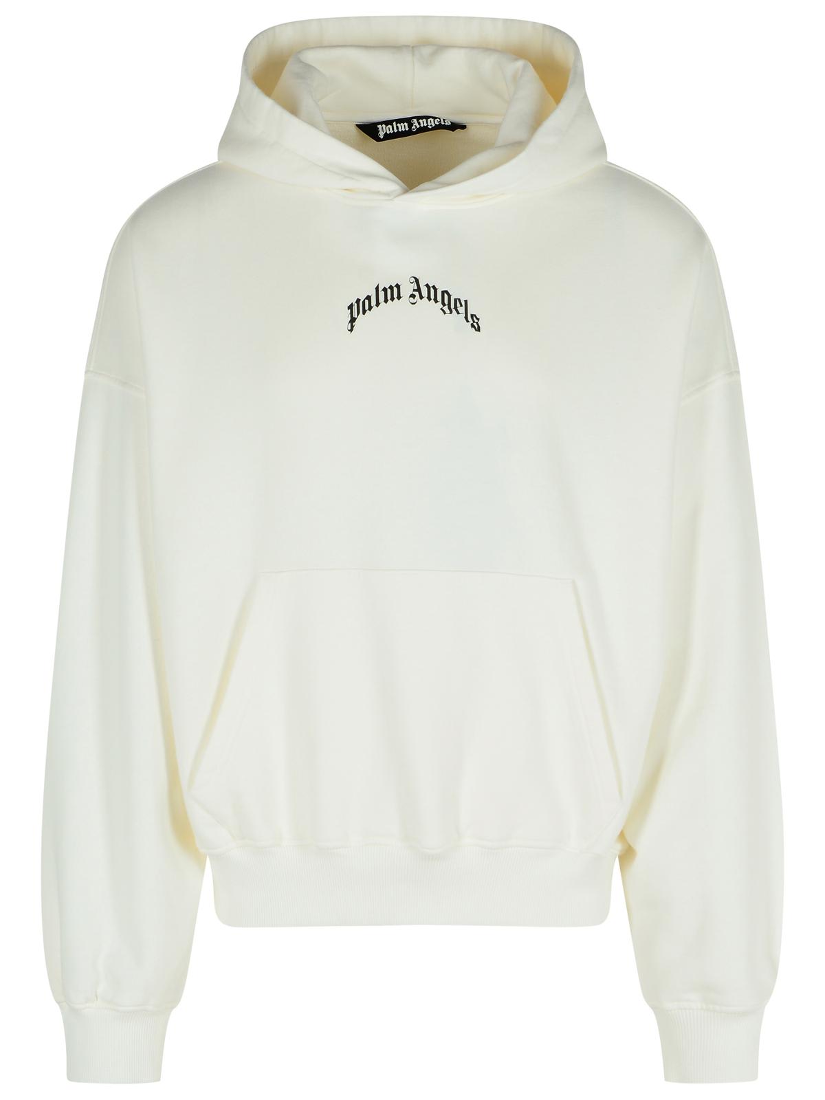 Palm Angels Cotton Hooded Sweatshirt Kangaroo Pocket In White