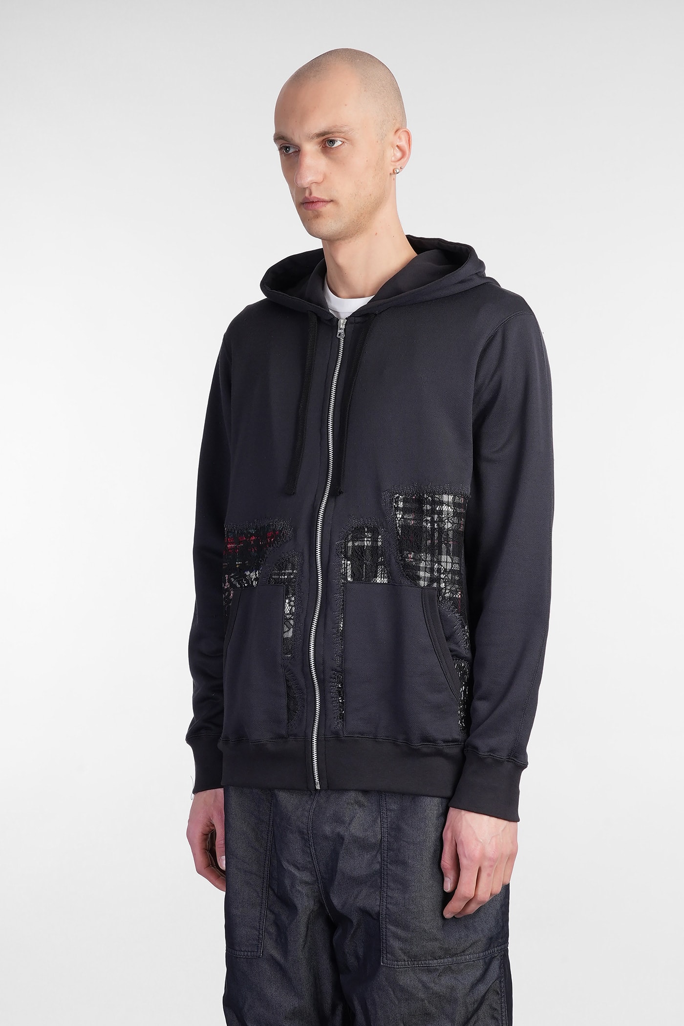 Junya Watanabe Black Patchwork Zip-up Hoodie In Blue