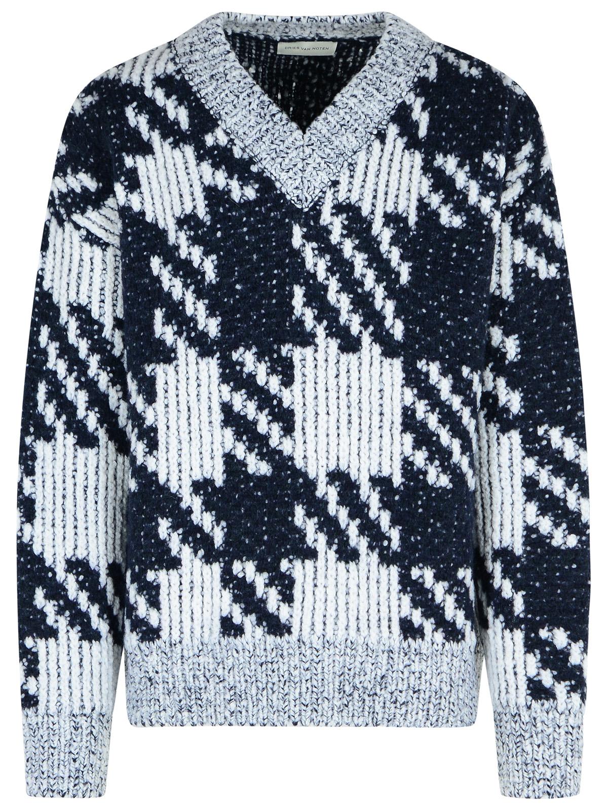 Dries Van Noten Chunky Knit V Neck Sweater With Textured Pattern In Multi