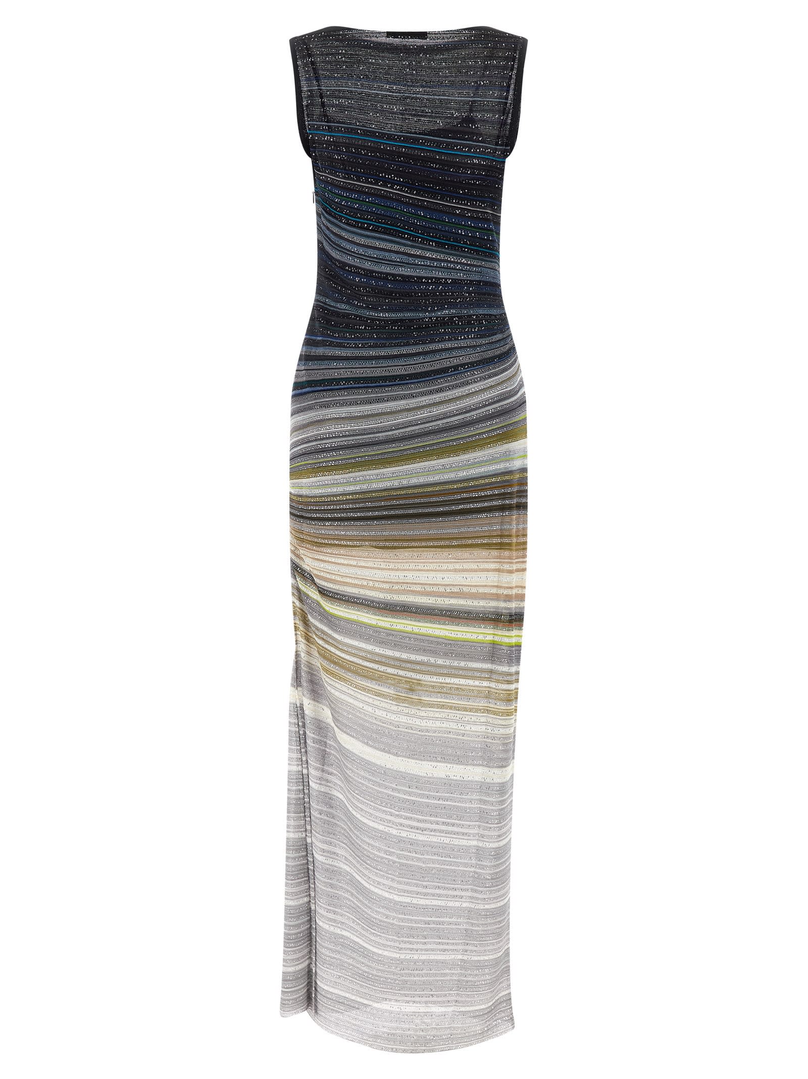 Missoni Long Boat-neck Dress In Striped Knit In Multi