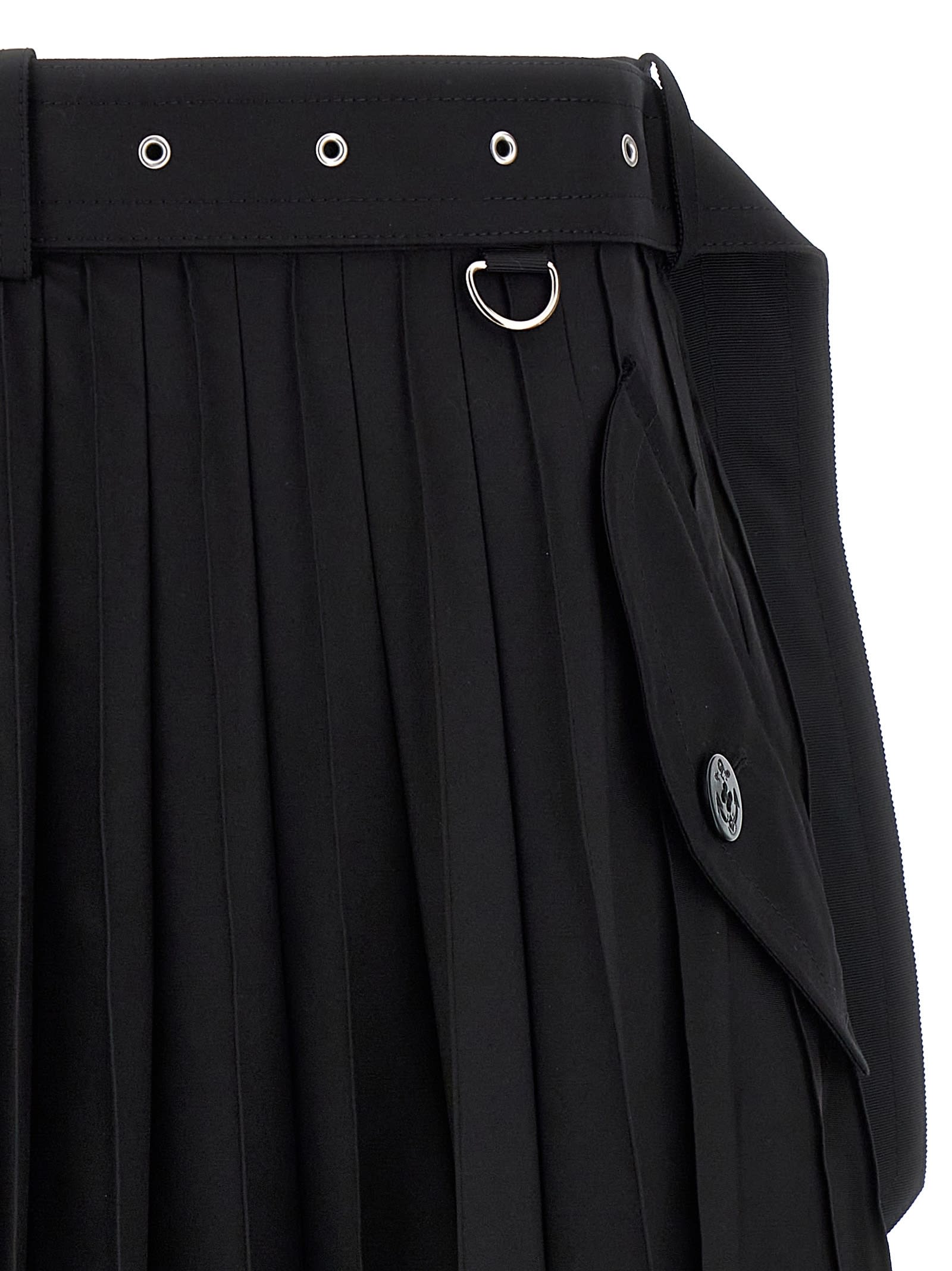 Shop Sacai Long Pleated Skirt In Black