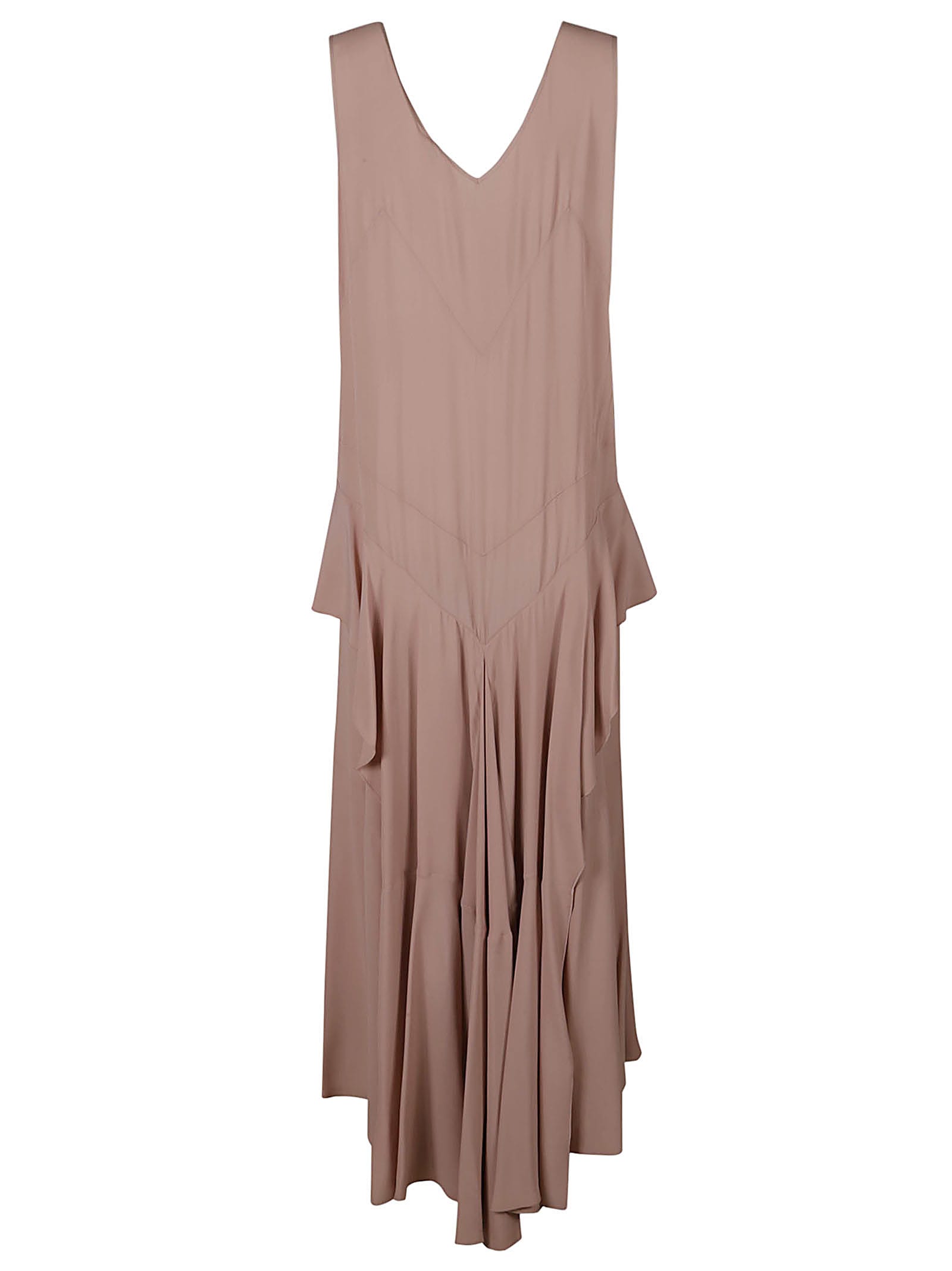 Shop N°21 Ruffle Detail Sleeveless V-neck Dress In Cipria