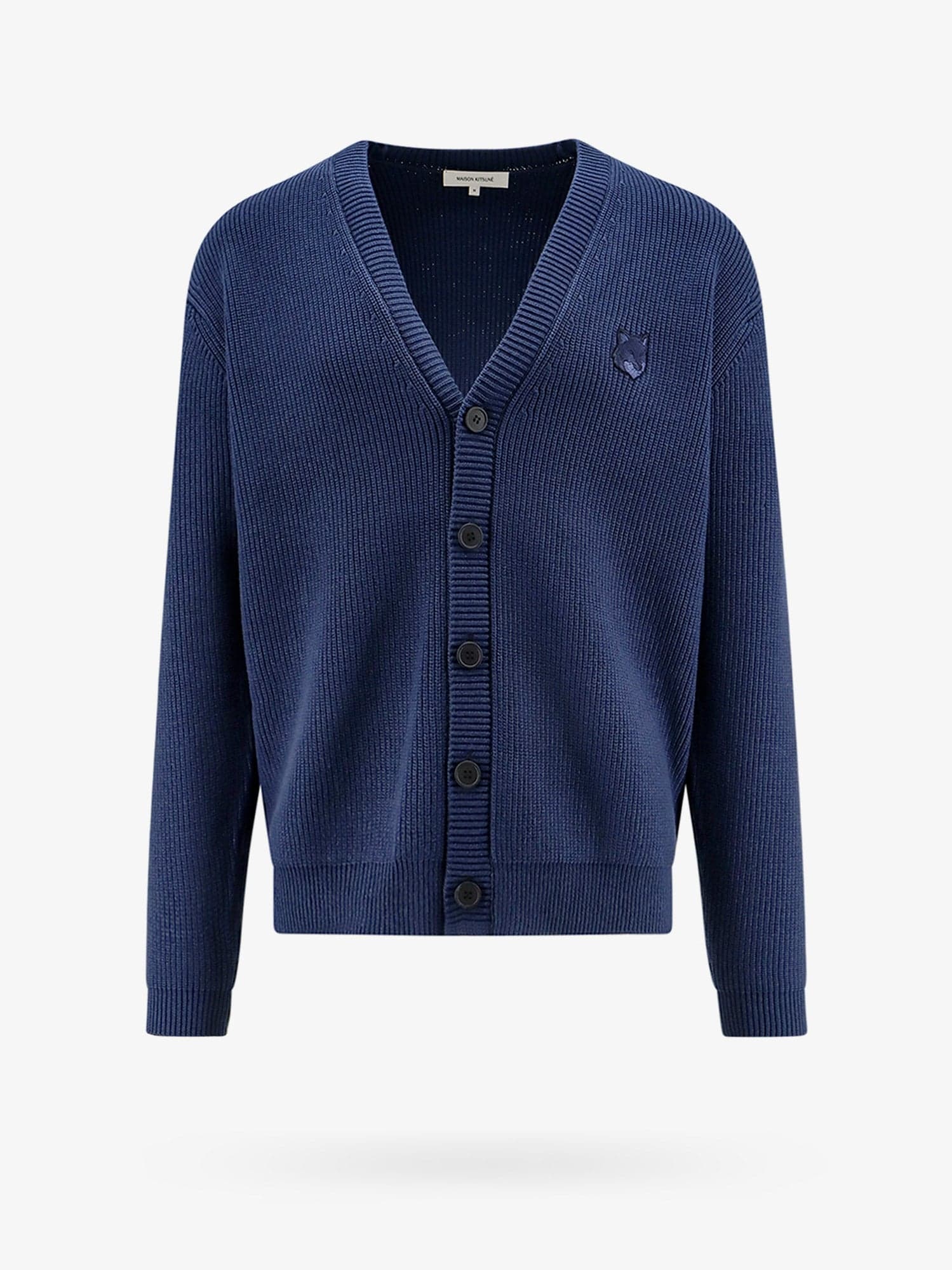 Maison Kitsuné Cotton Blend Cardigan With Iconic Frontal Patch In Blue