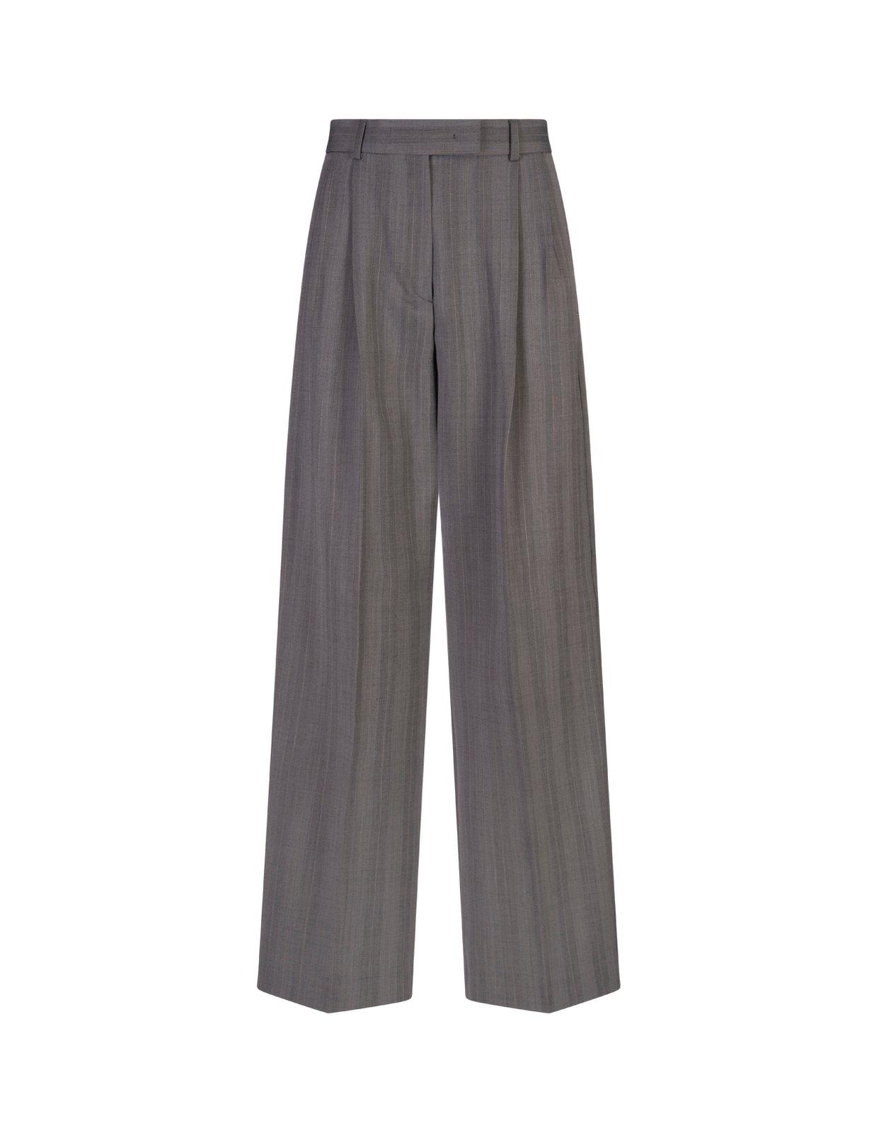 Shop Sportmax Stripe Detailed Wide Leg Trousers In Grey