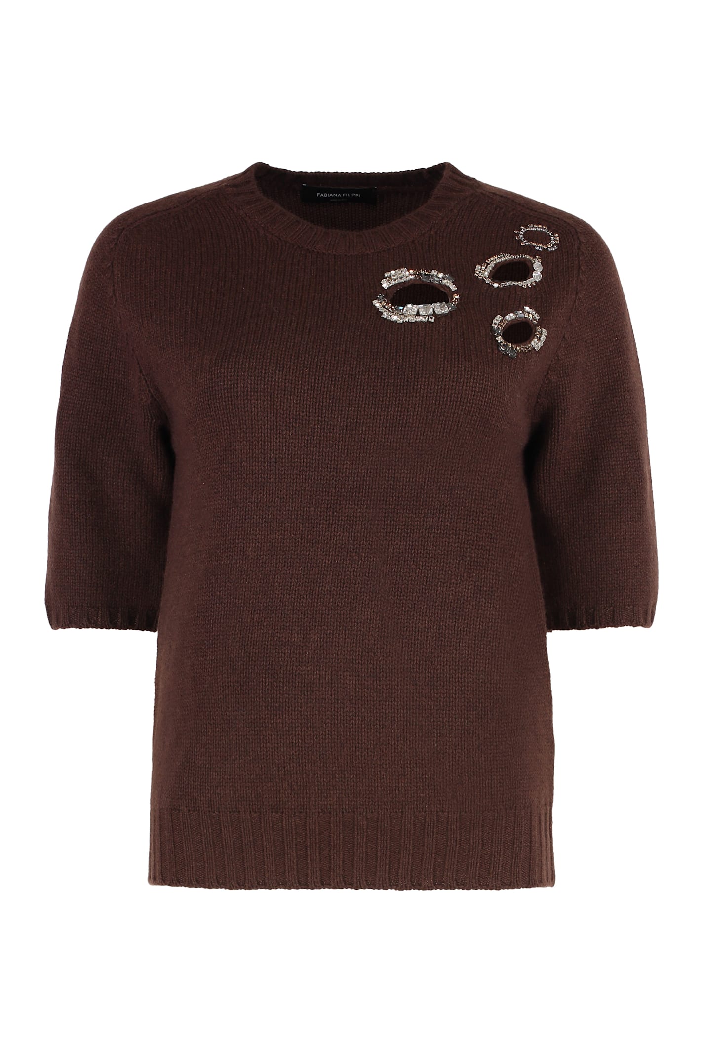 Fabiana Filippi Stone-embellished Cut-out Sweater In Brown