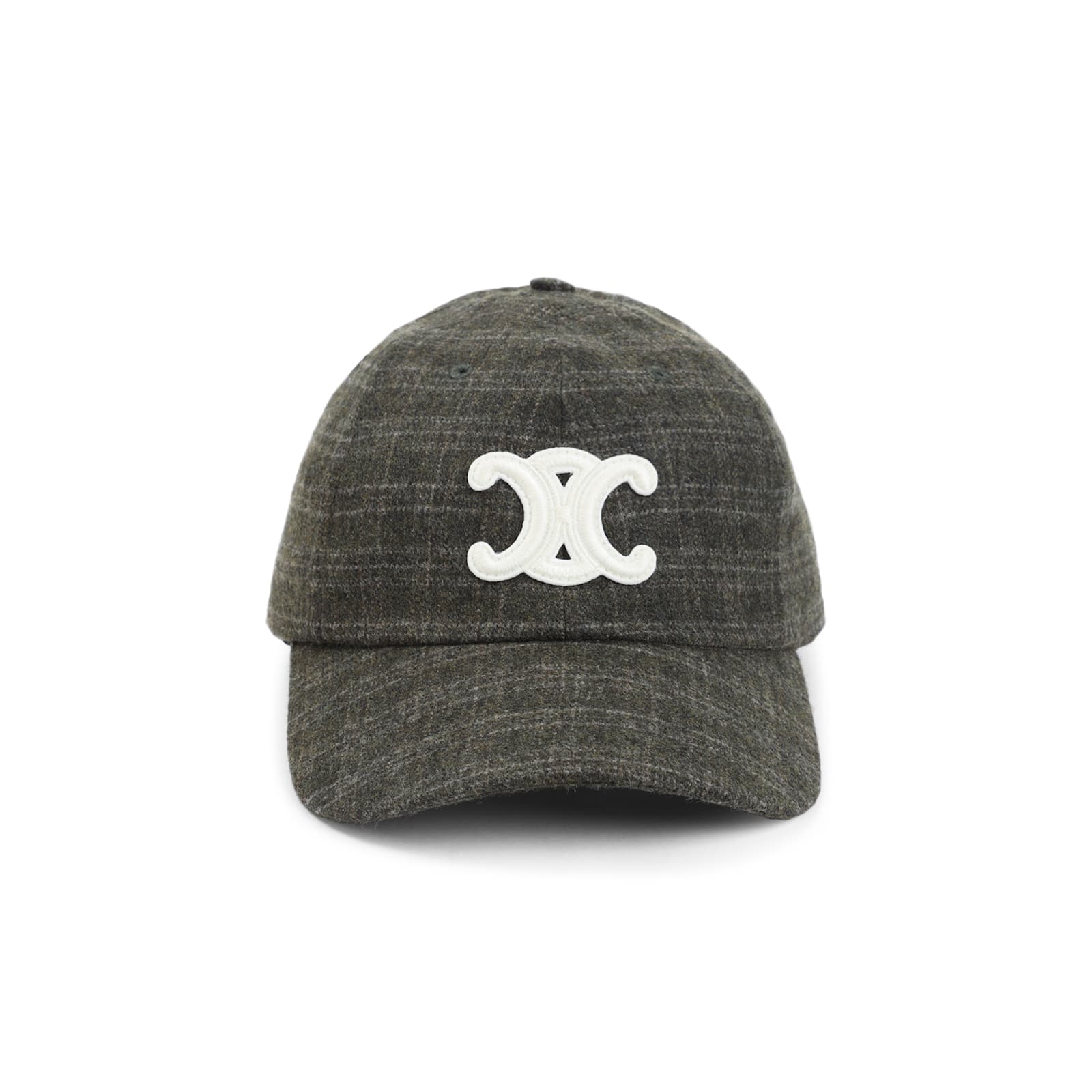 Celine Triomphe Baseball Cap In Checked Wool Felt In Green