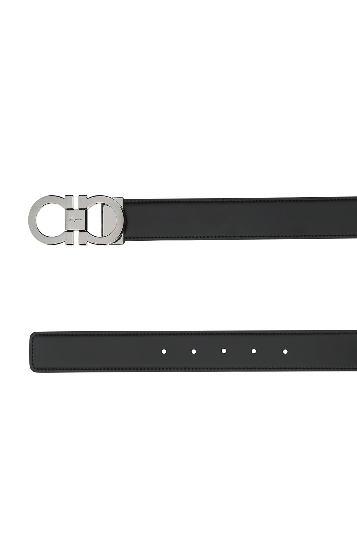 Ferragamo Adjustable Reversible Leather Belt With Textured Finish In Black