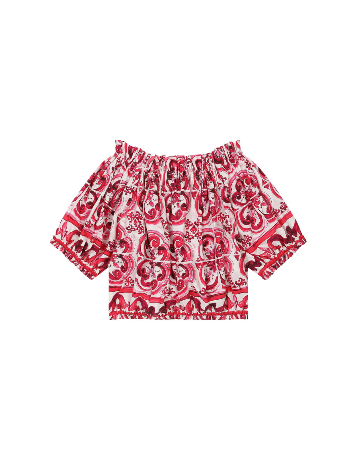 Shop Dolce & Gabbana Poplin Top With Fuchsia Majolica Print In Pink